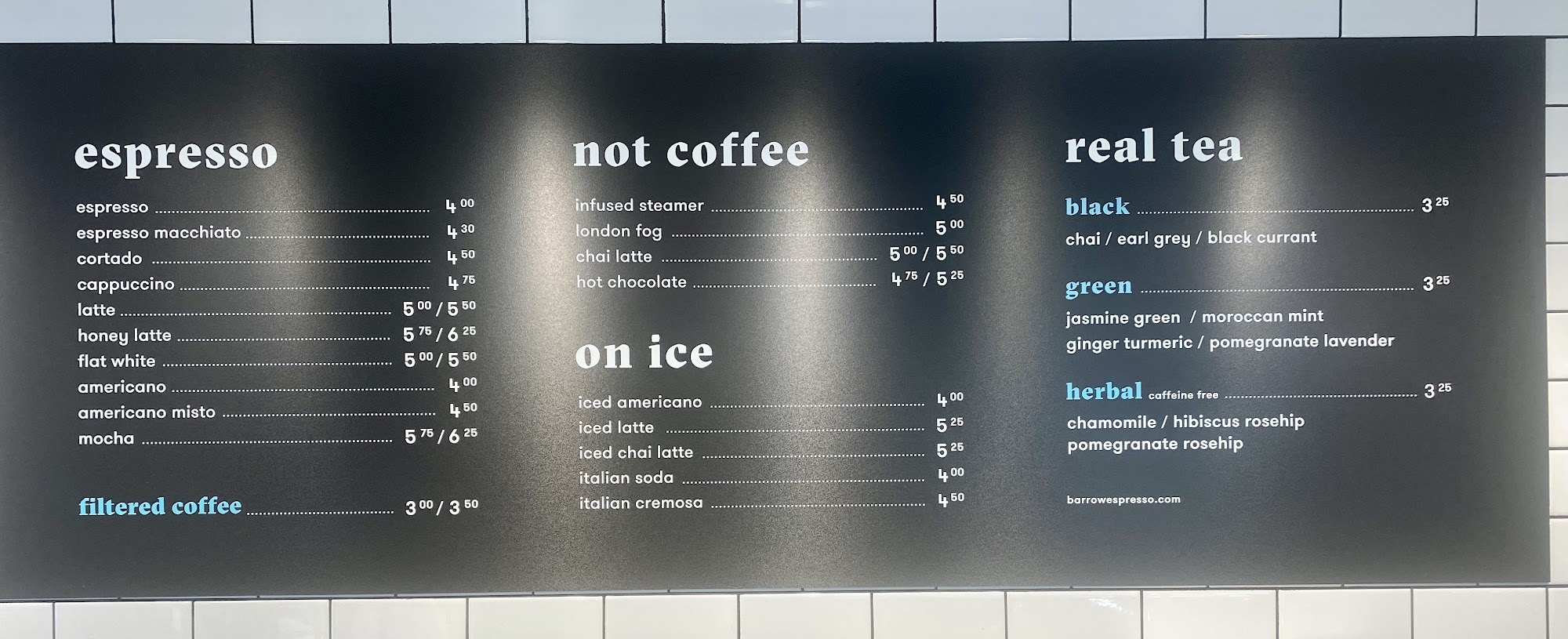 Barrow Coffee Roasters Menu