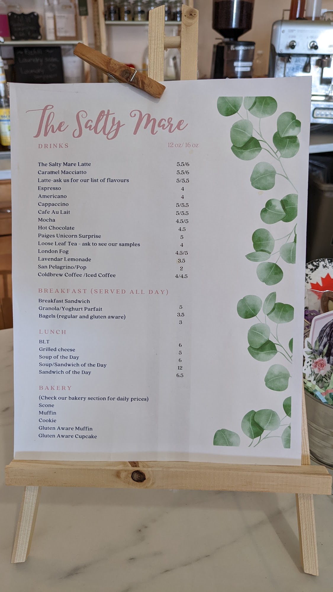 The Salty Mare Mercantile Menu