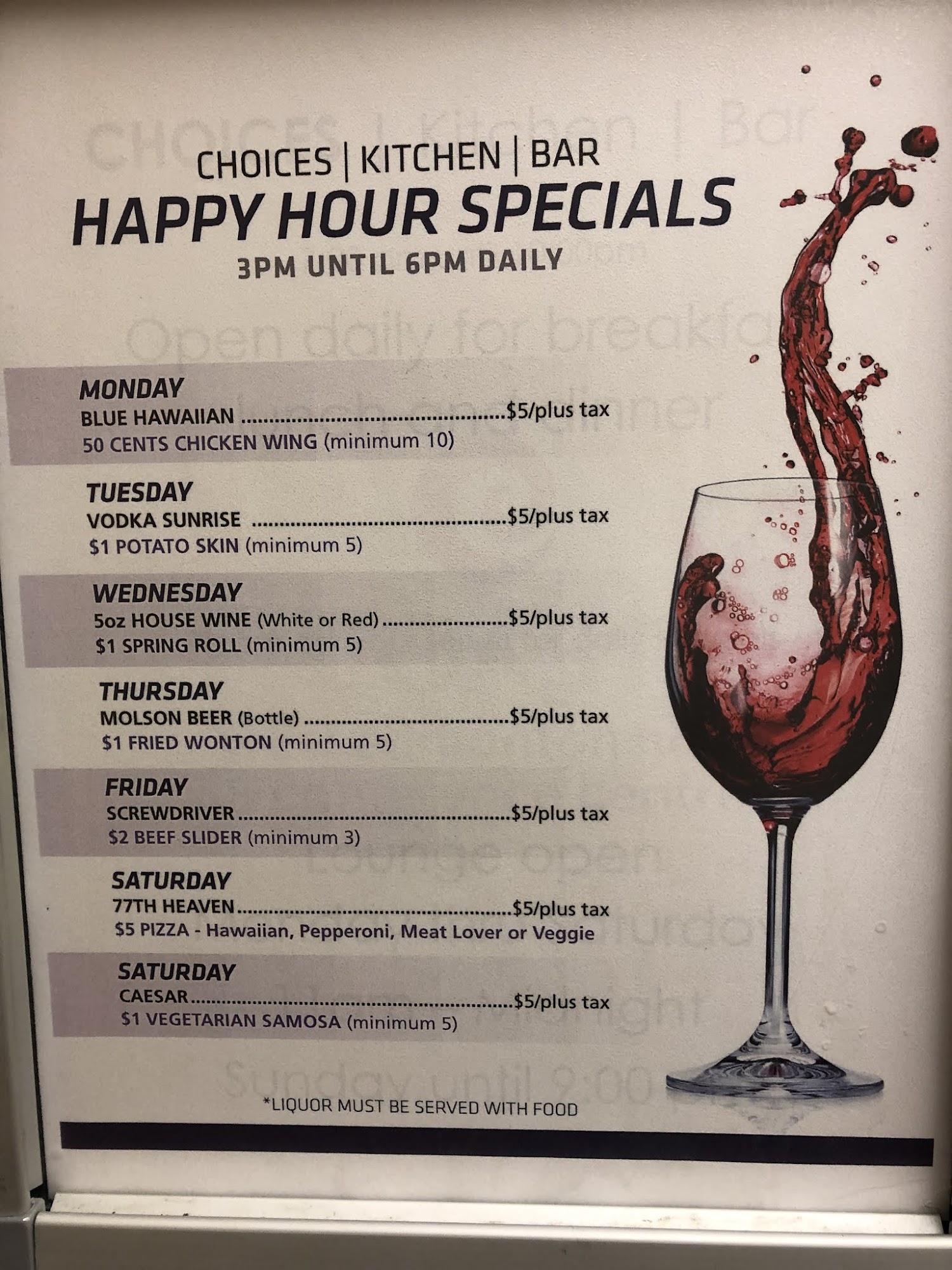 Choices Kitchen & Bar Menu