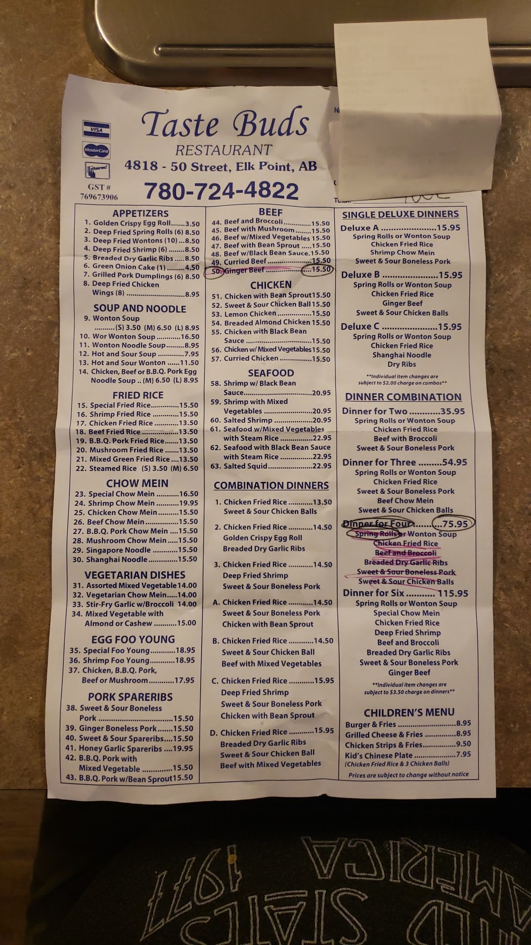 Taste Buds Restaurant Menu