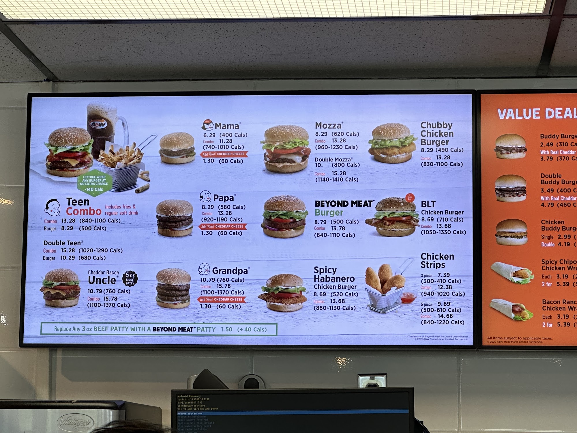 A&W Canada Menu