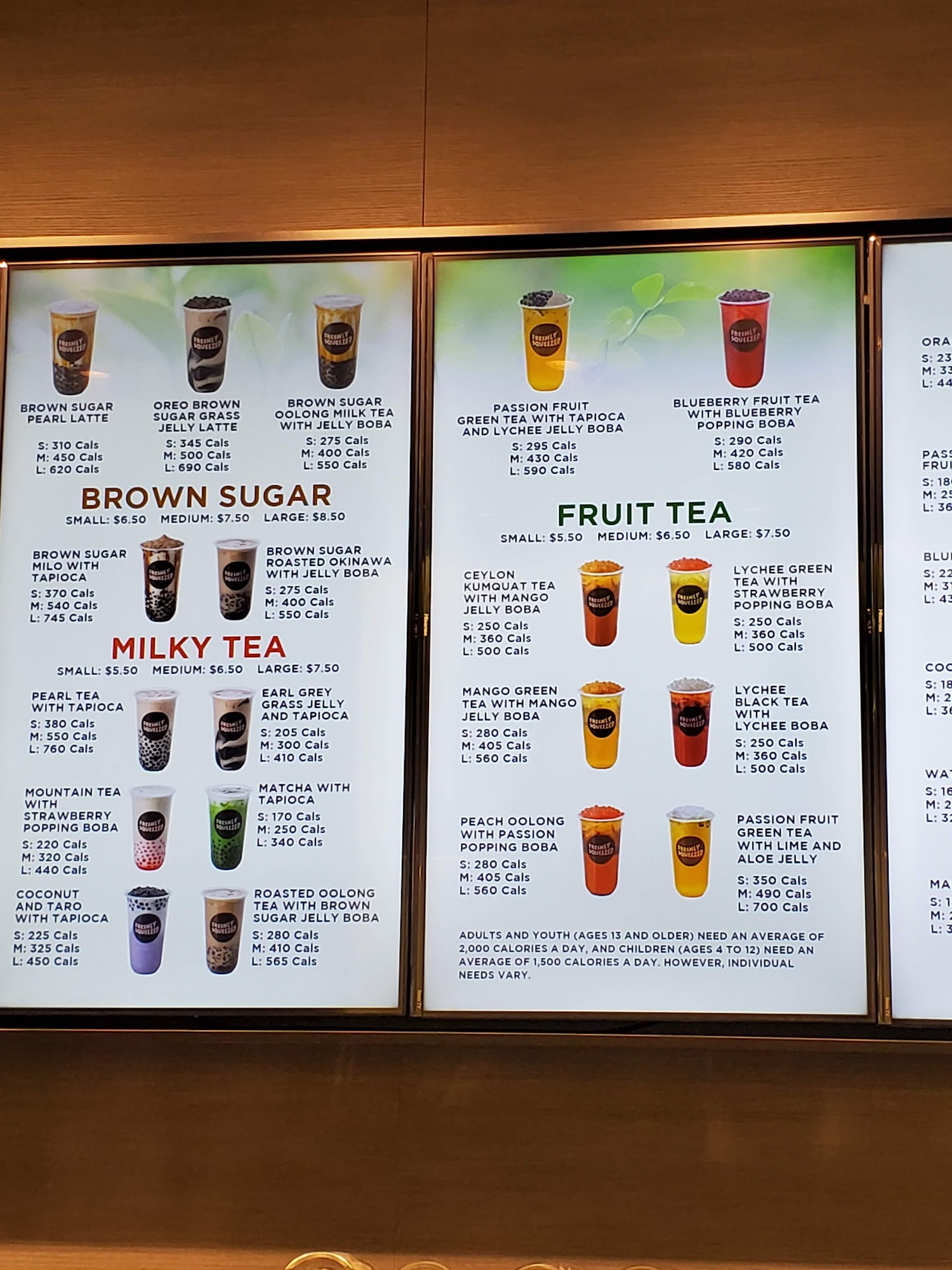 Freshly Squeezed Bubble Tea Menu