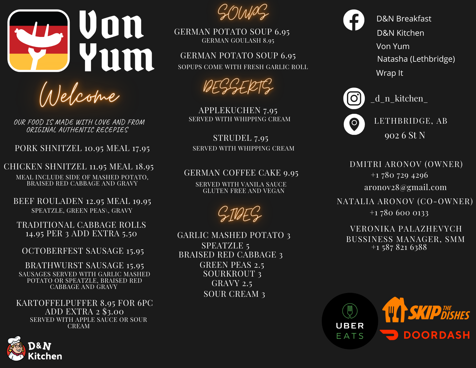 Von Yum Menu