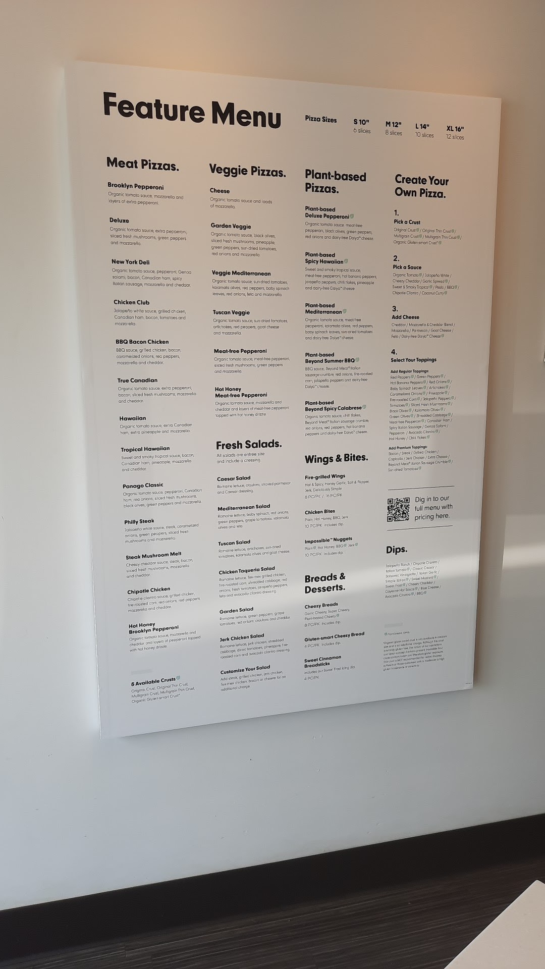 Panago Pizza Menu