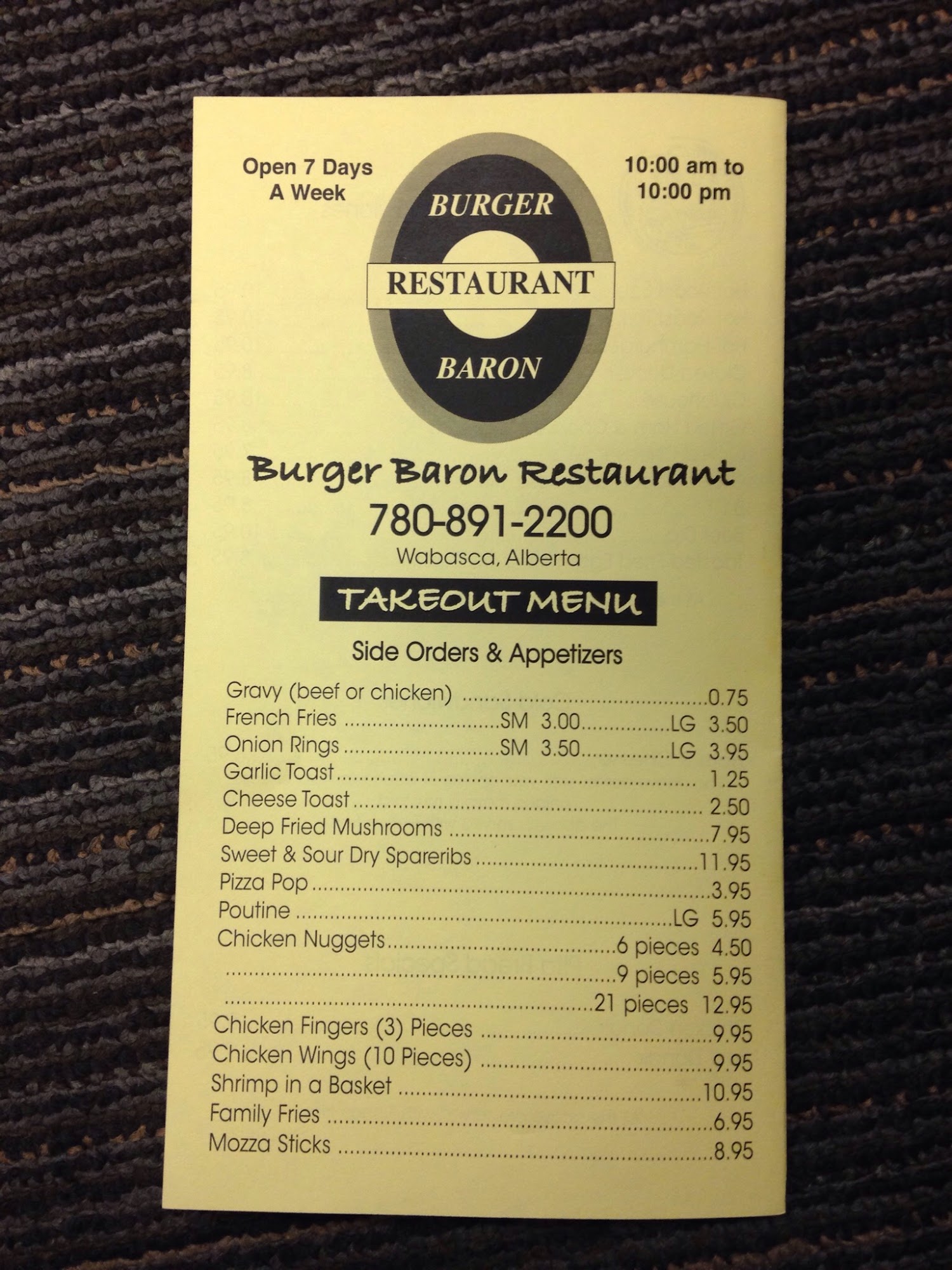 Burger Baron Menu