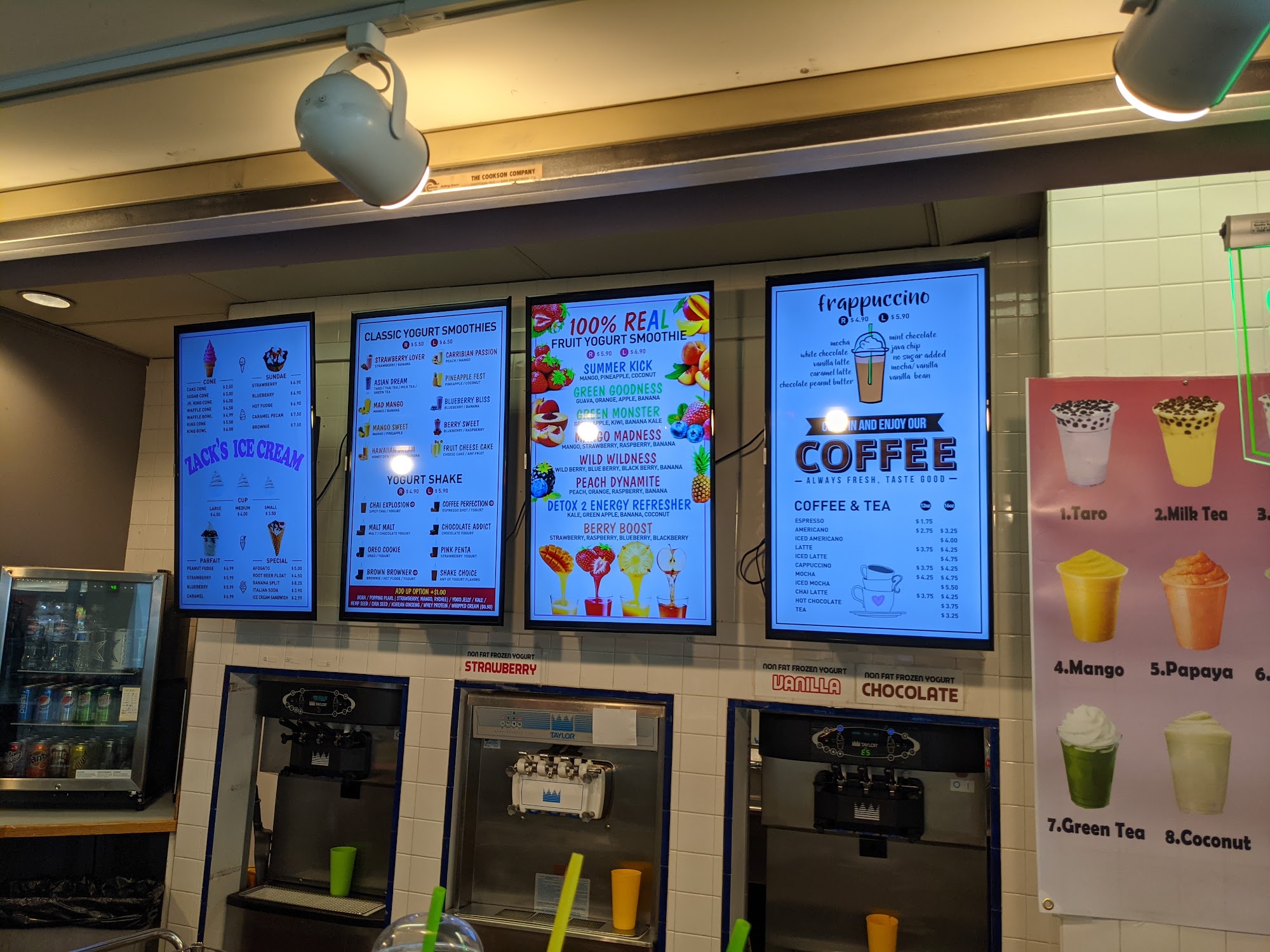 Zack's Famous Frozen Yogurt Menu