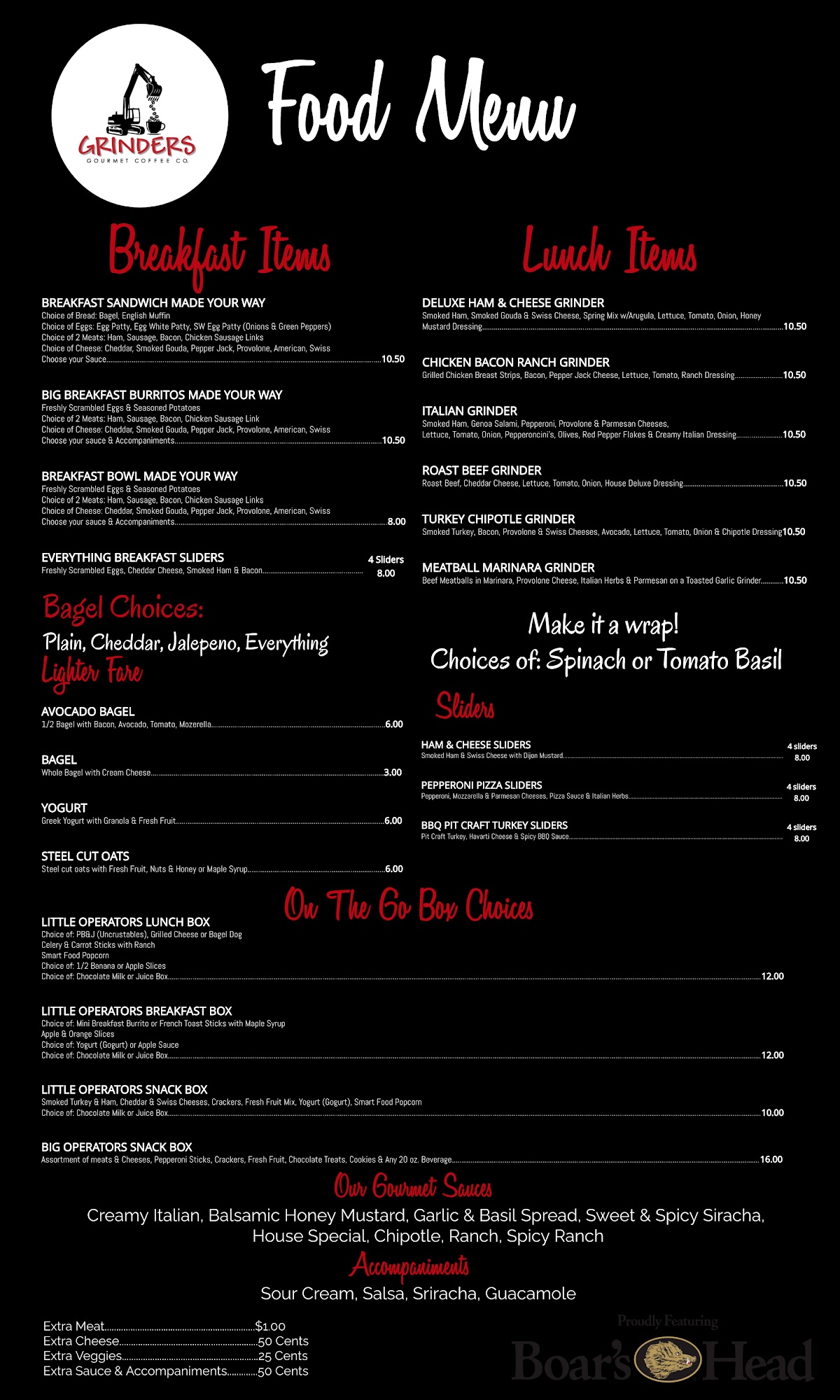 Grinders Gourmet Coffee Co. Menu