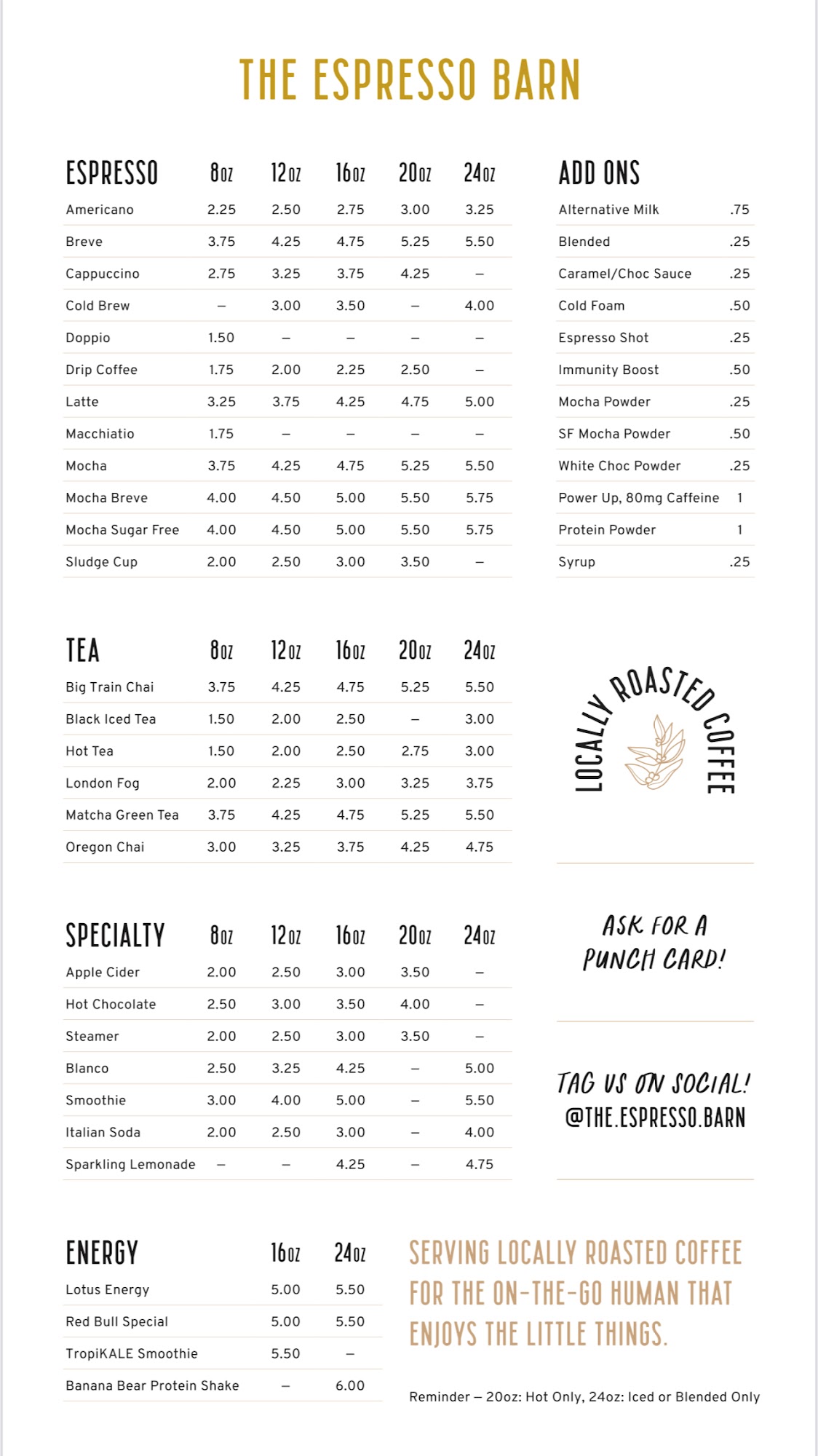 The Espresso Barn Menu