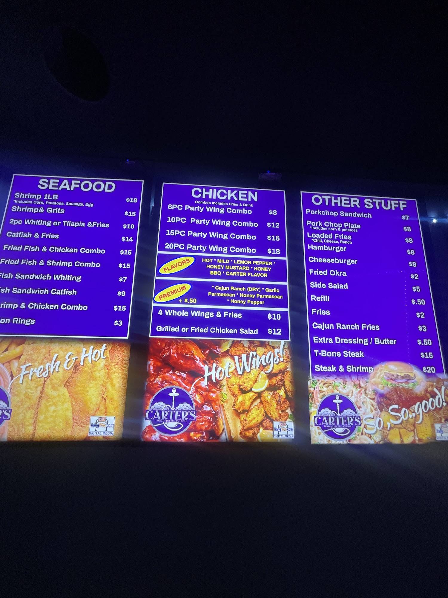 Carters Hookah Lounge Grill & Bar Menu