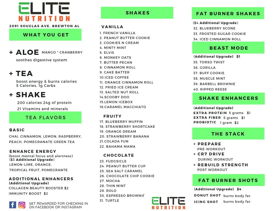Elite Fit Lab Menu