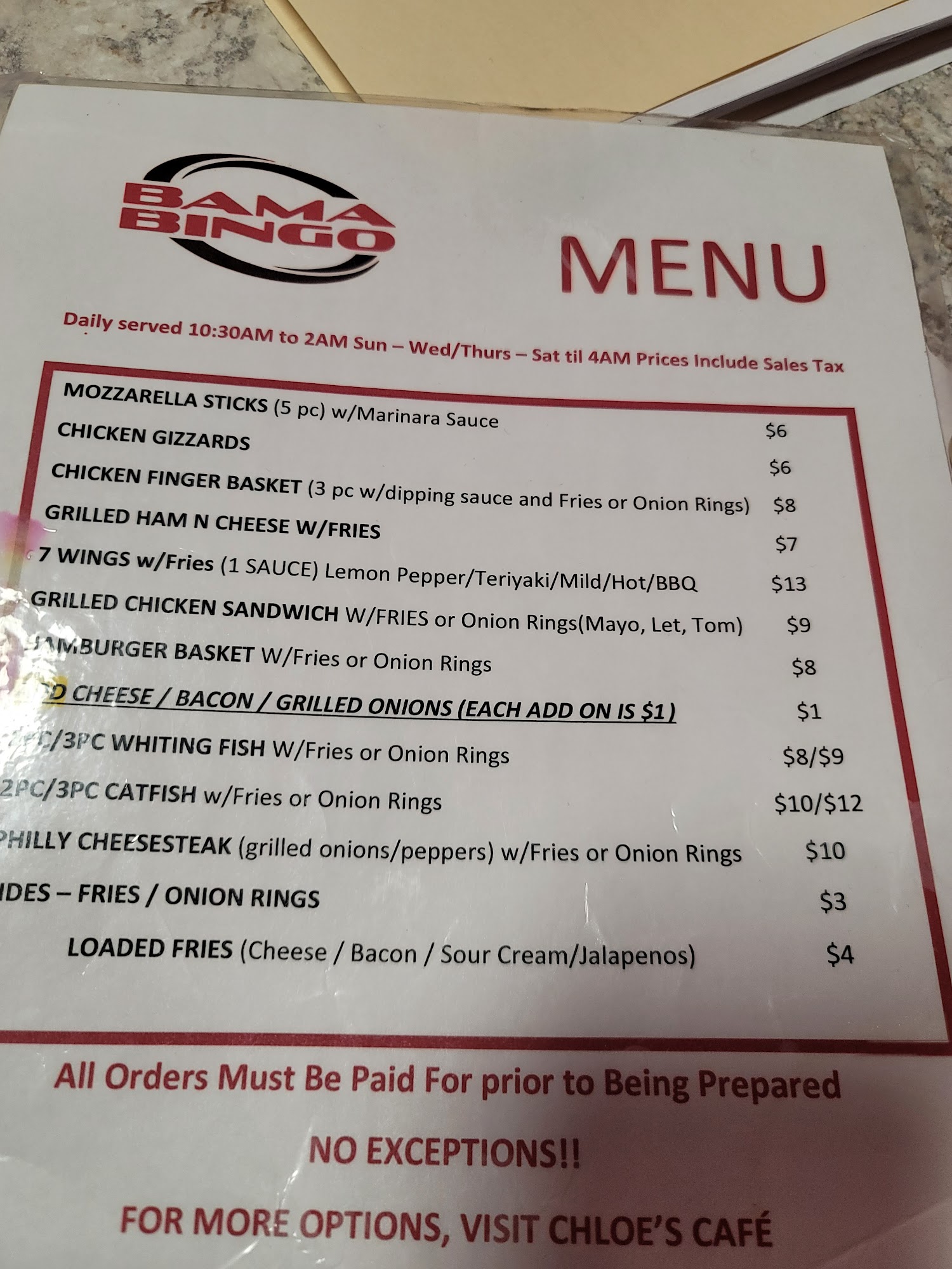 South Fork Restaurant Menu