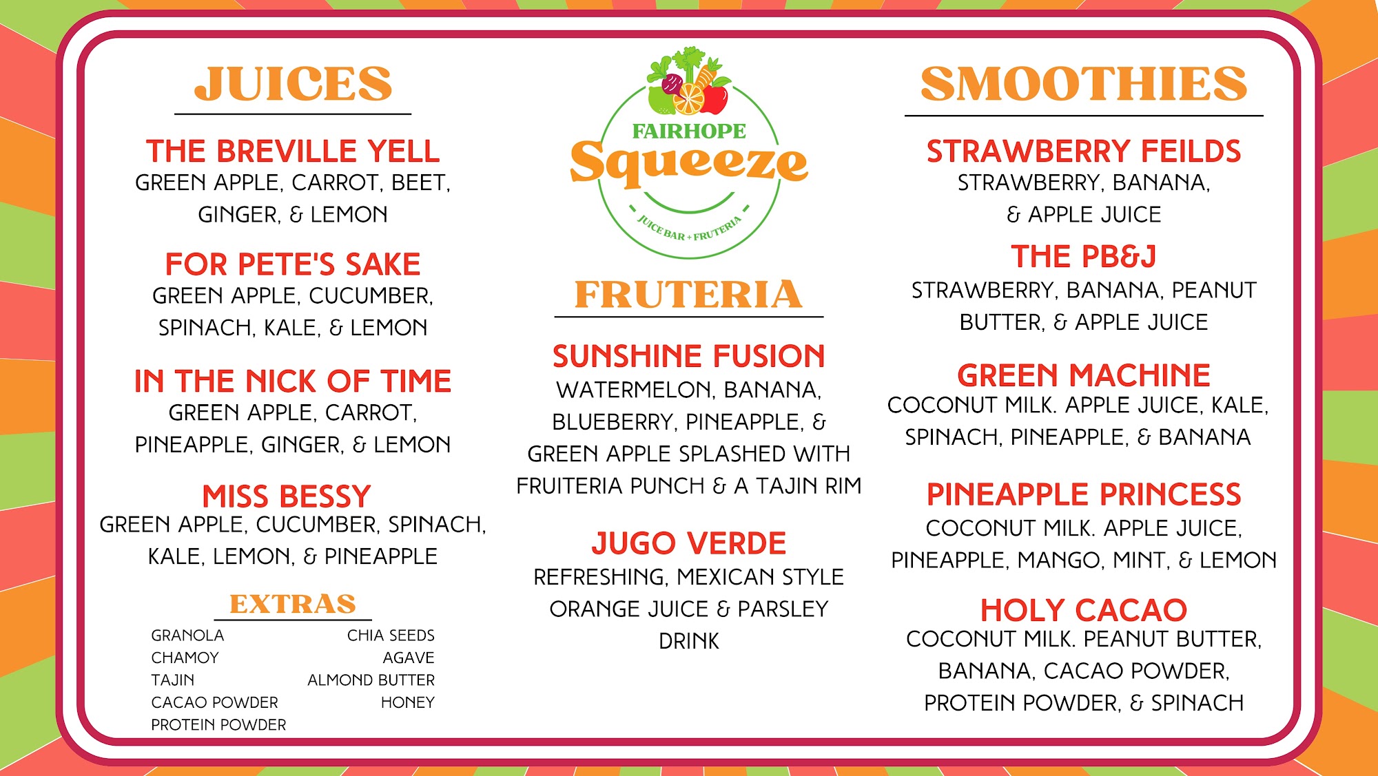 Fairhope Squeeze Menu