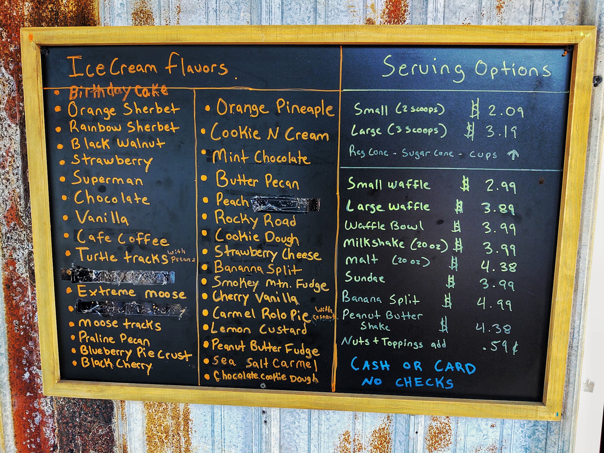 Parkway Ice Cream Menu