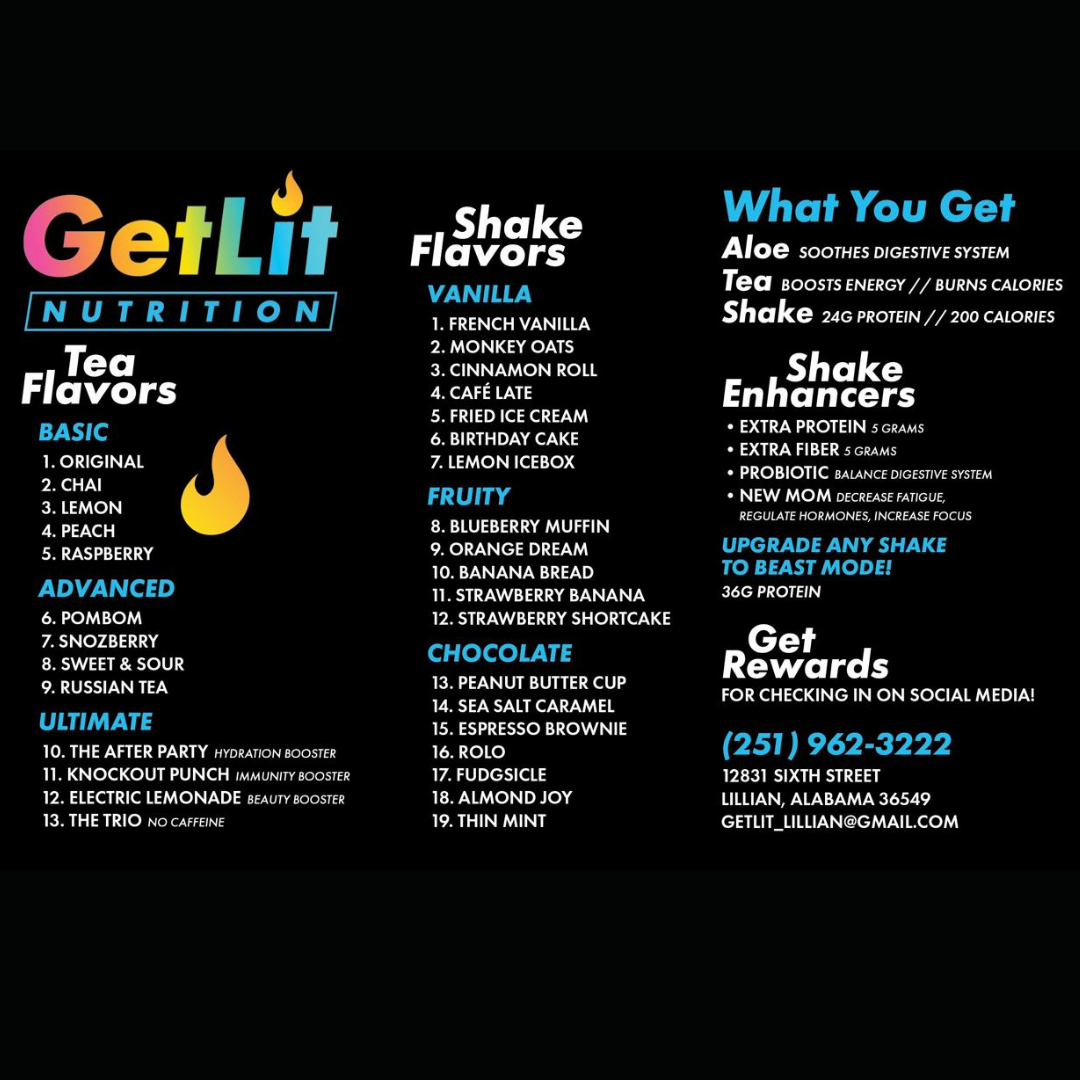 GetLit Nutrition Menu