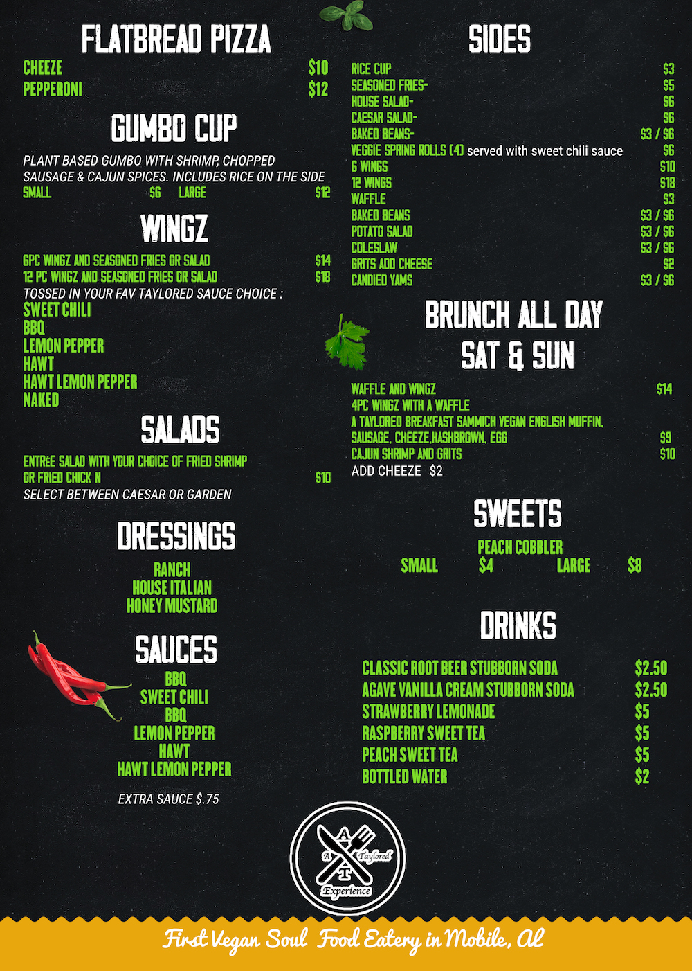 A Taylored Experience Menu