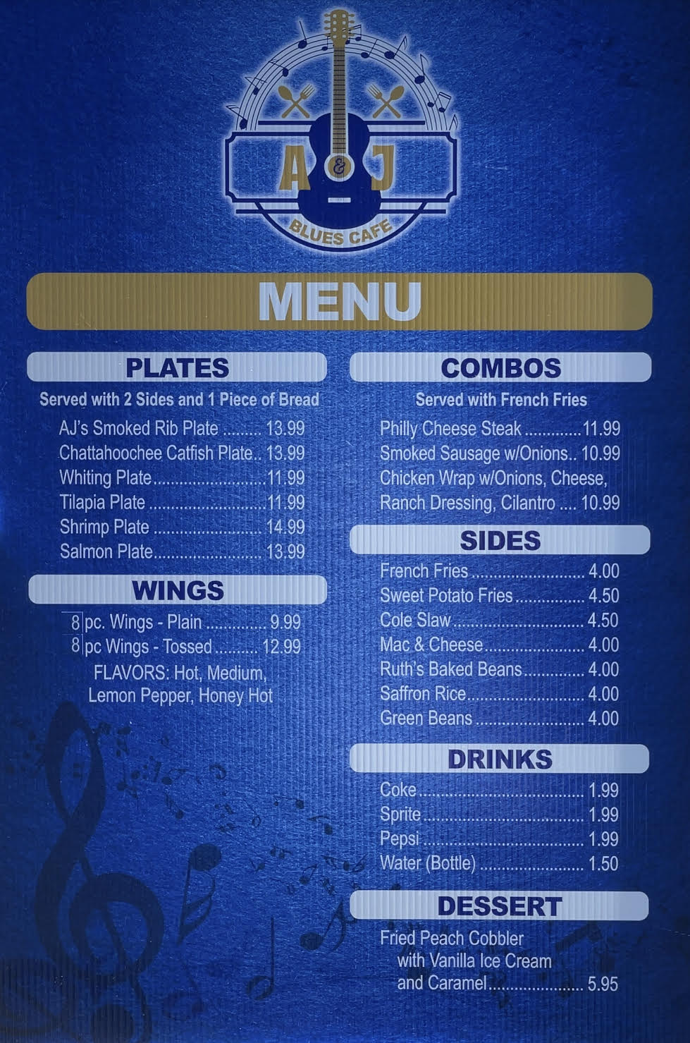 A & J Blues Cafe Menu