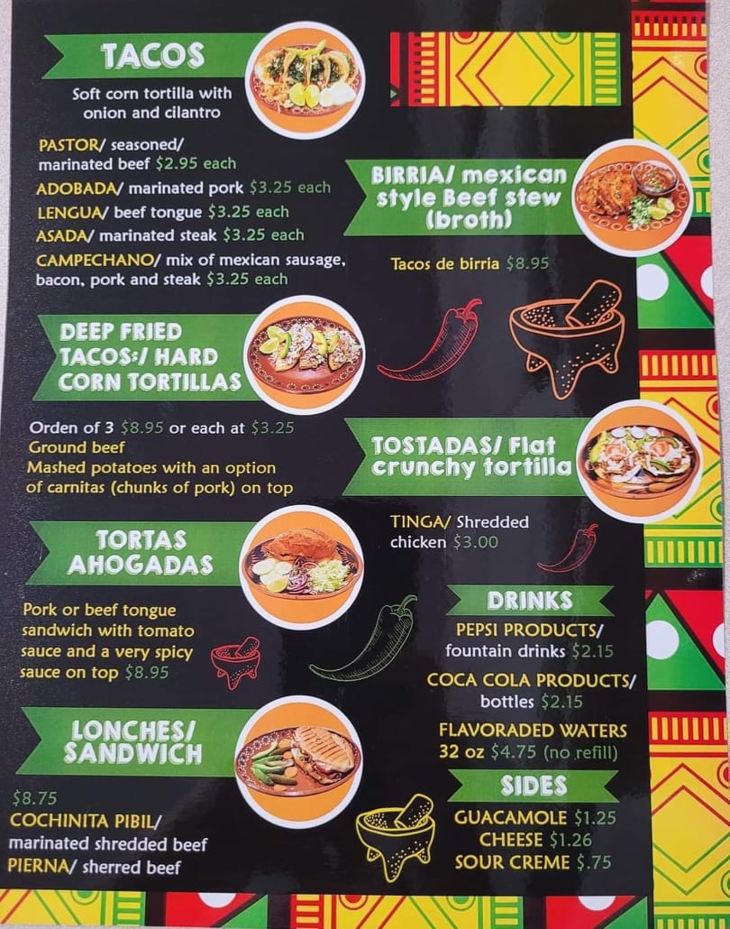 Sol tapatio Menu