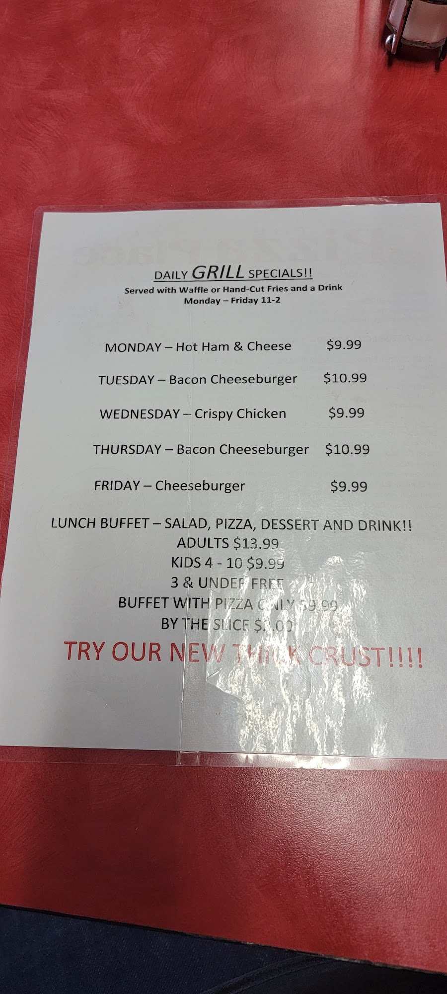 The Pizza Place Menu