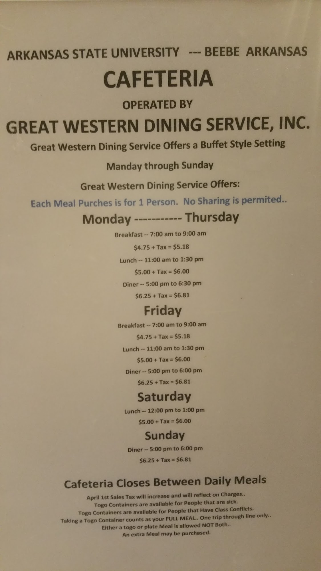 University Cafe Menu