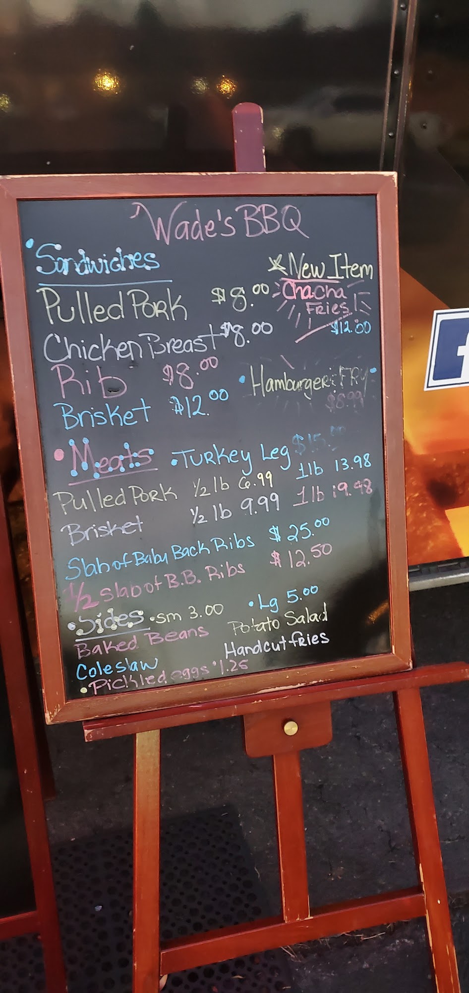 Wade’s BBQ Menu