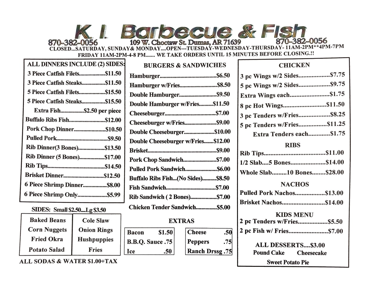 KI BBQ and FISH Menu