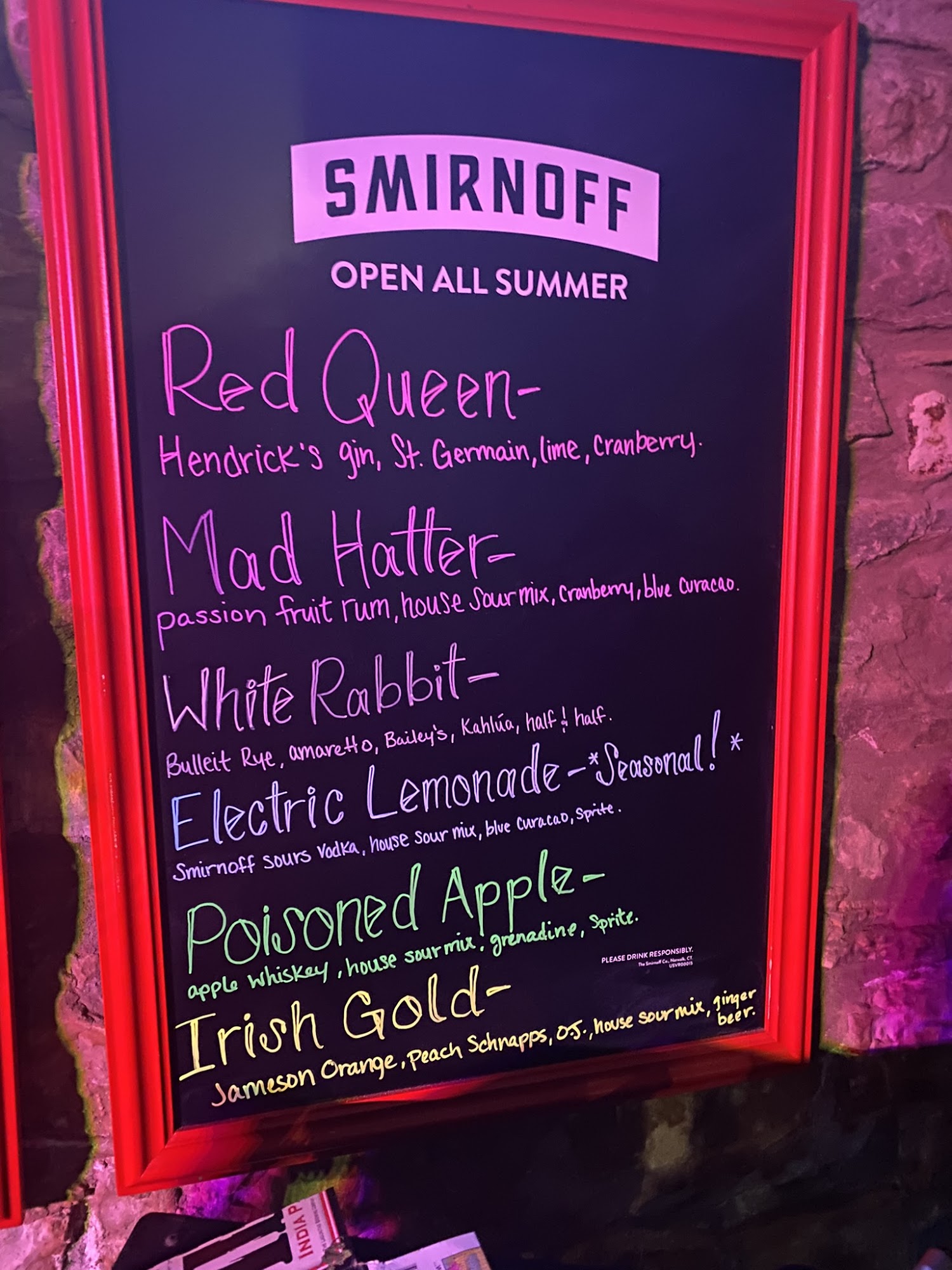Missy's White Rabbit Lounge Menu