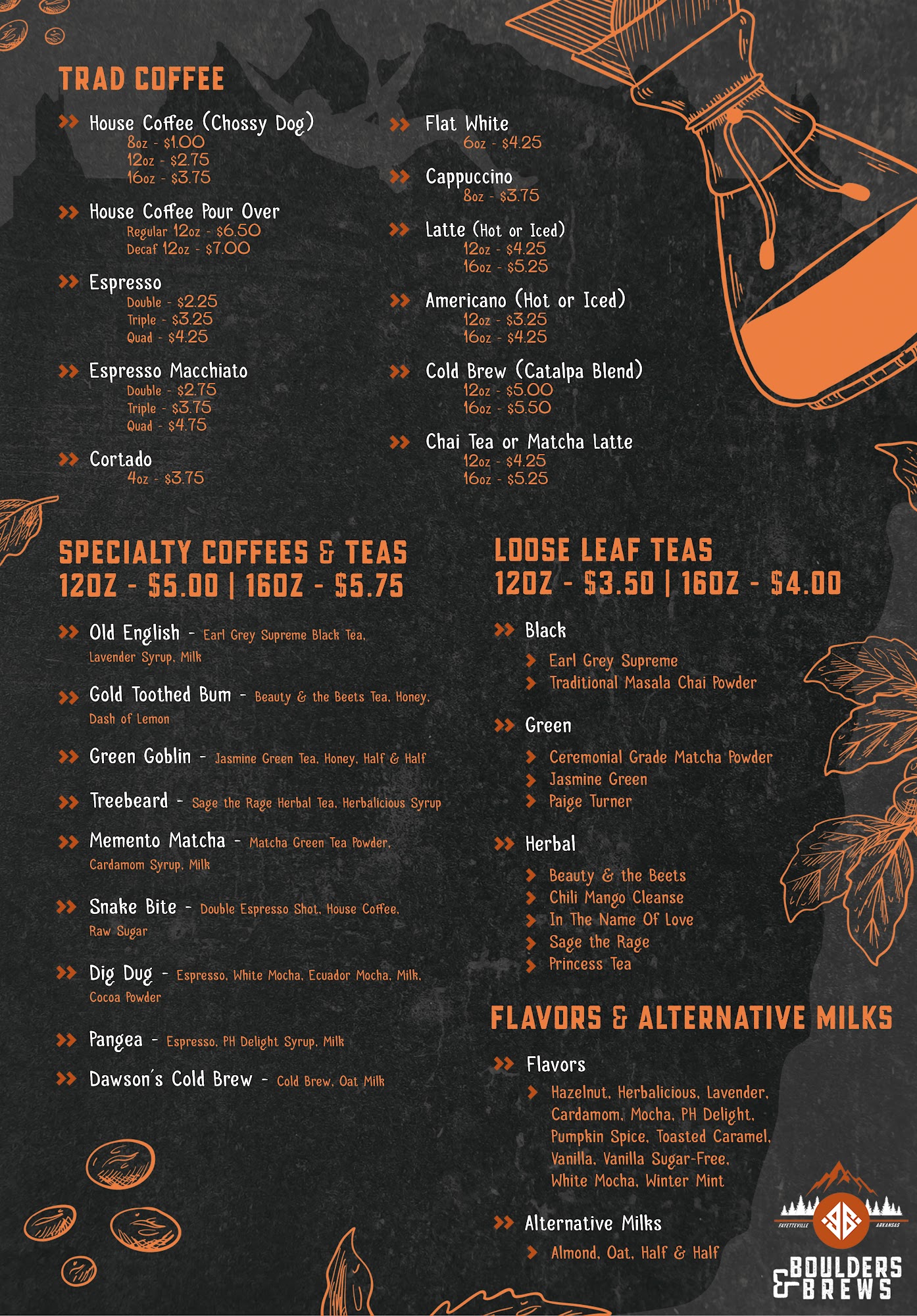 Boulders and Brews Menu