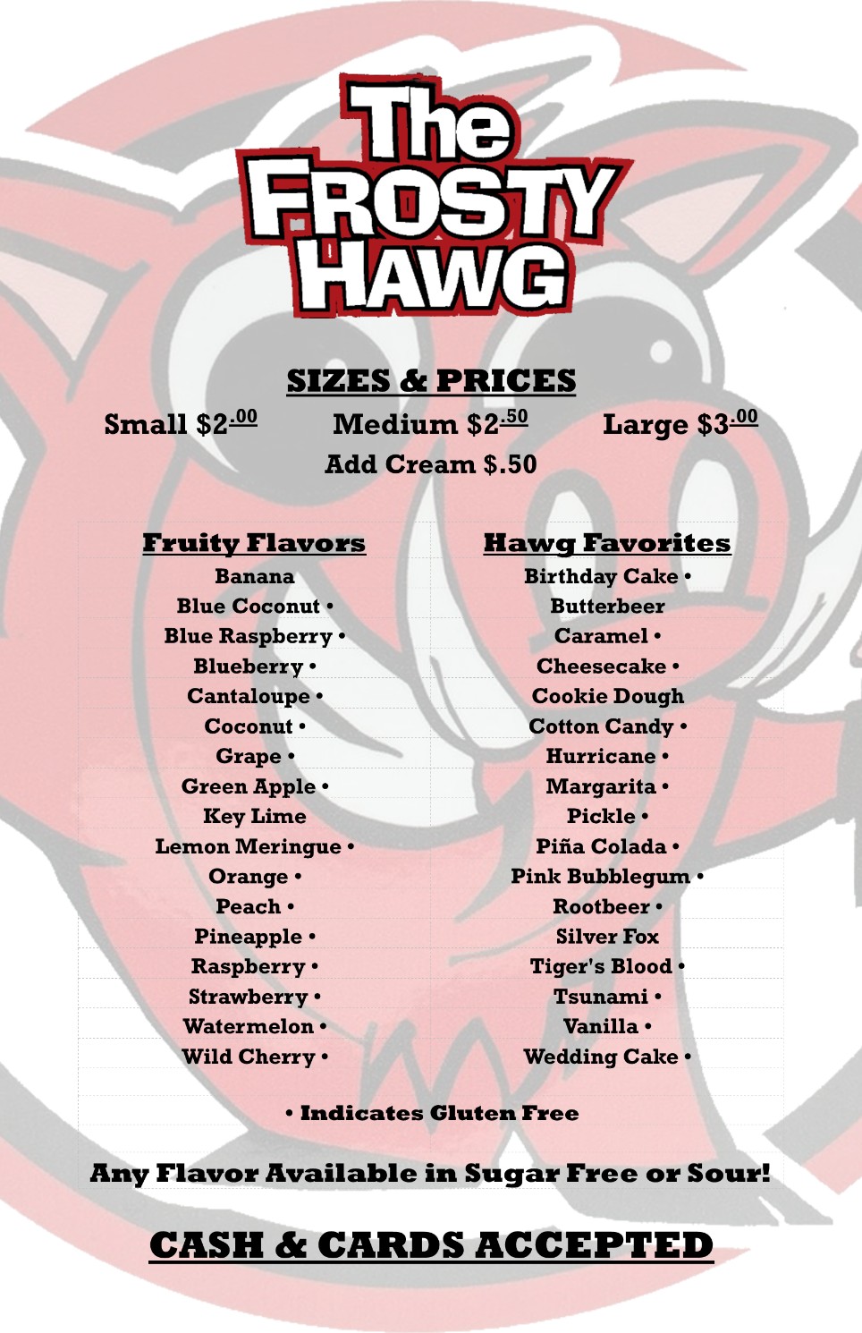 Frosty Hawg Menu