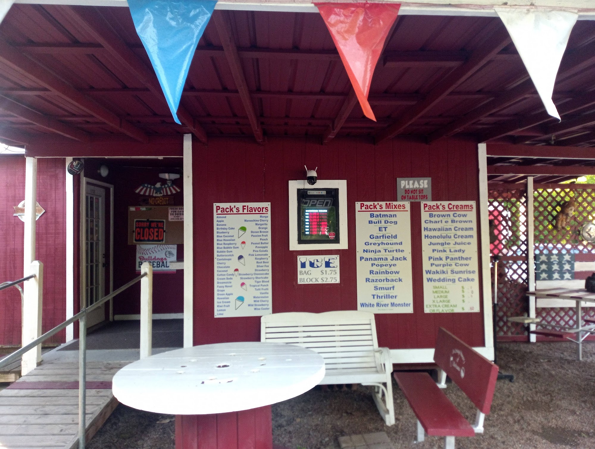 Pack's Shaved Ice Menu