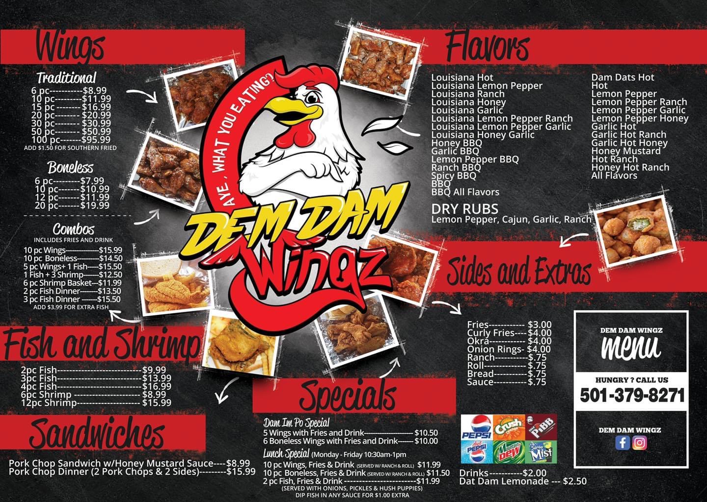 Dem Dam Wingz Menu