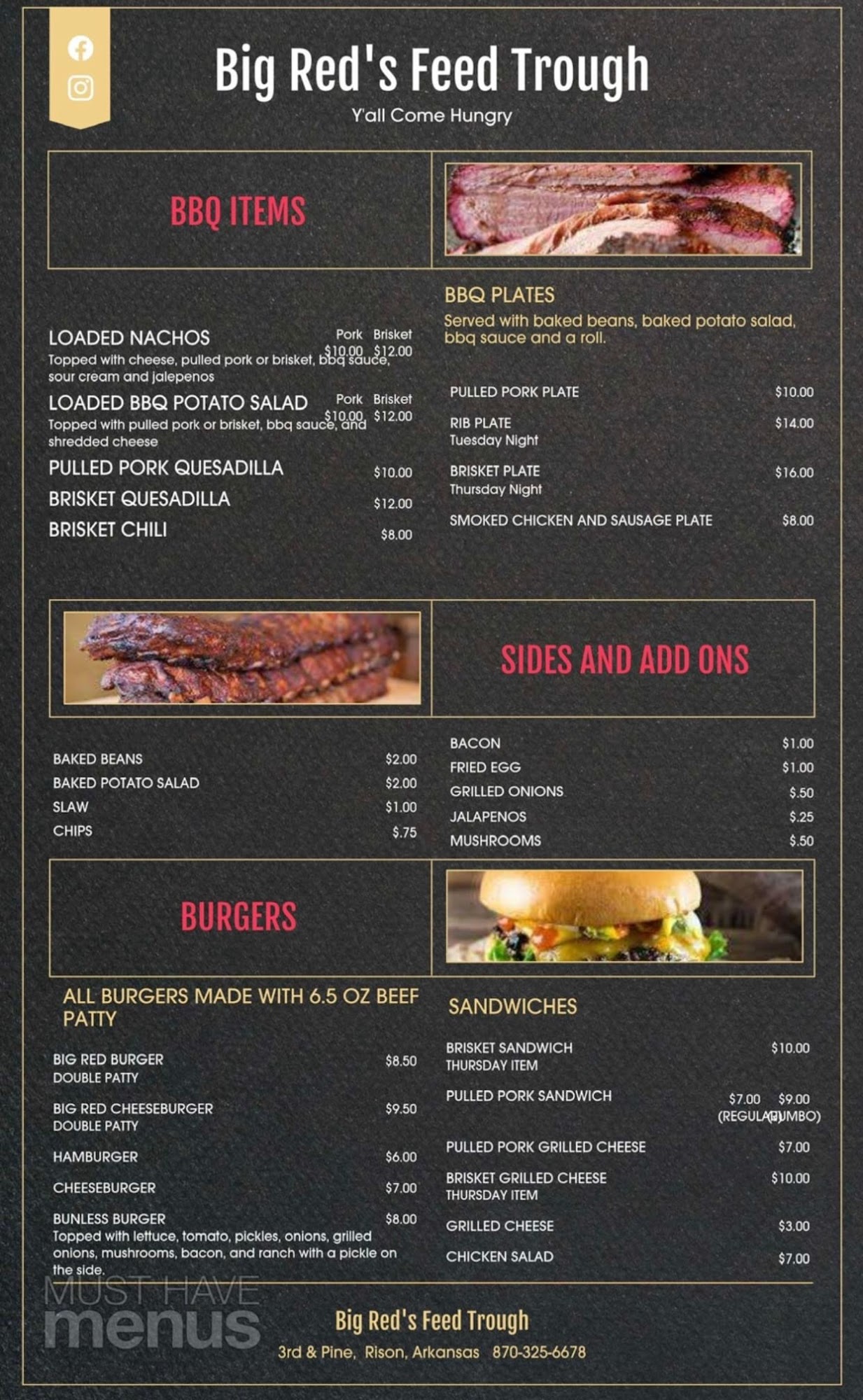 Big Red’s Feed Trough Menu