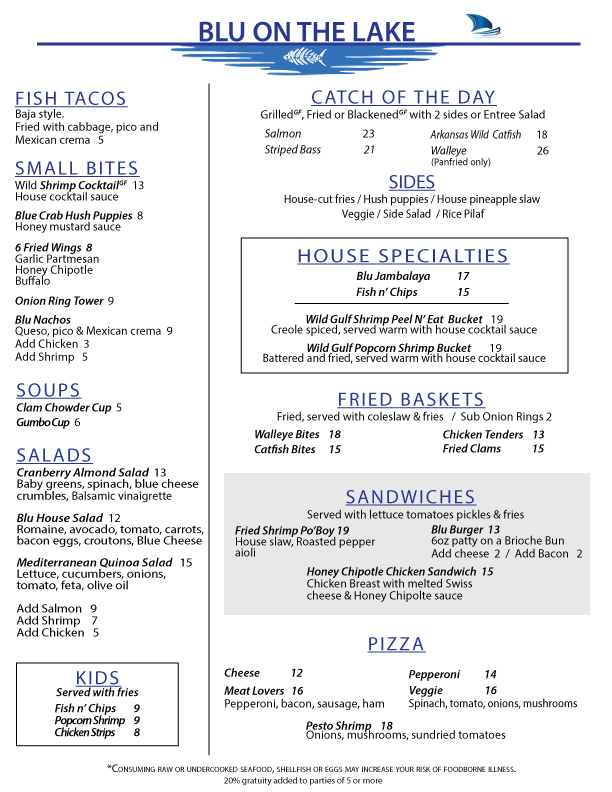Blu Downtown Rogers Menu