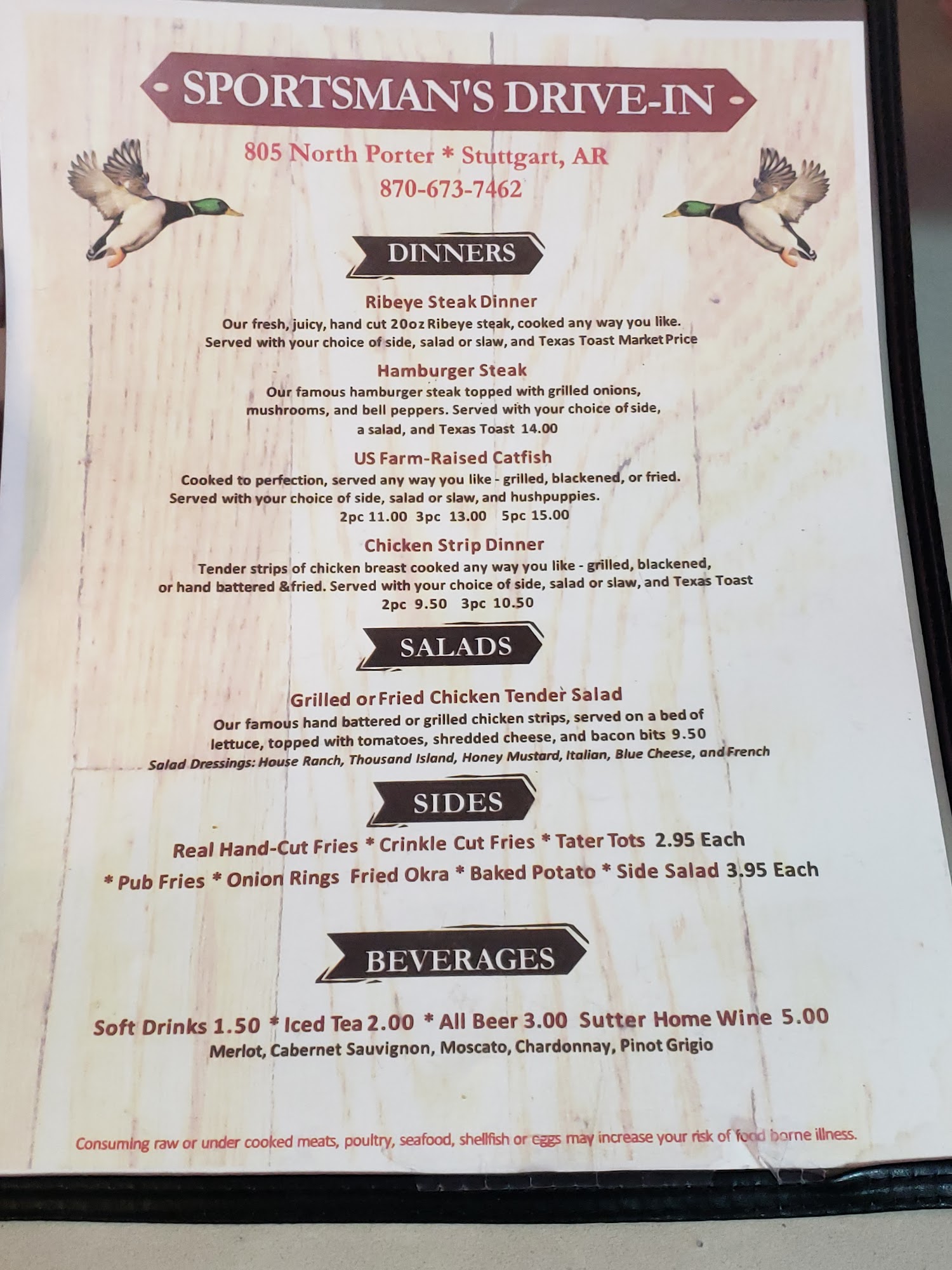 Sportsman's Drive Inn Menu