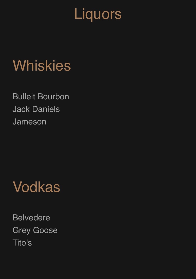 Whiskey On Western Menu