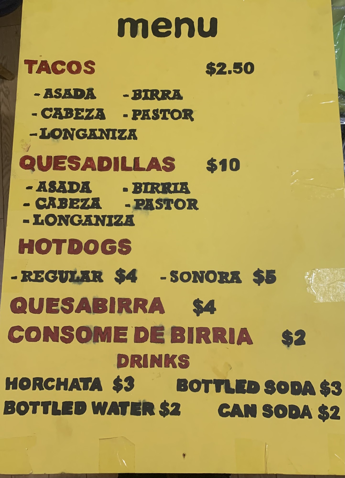 Rosy Taco Shop Menu