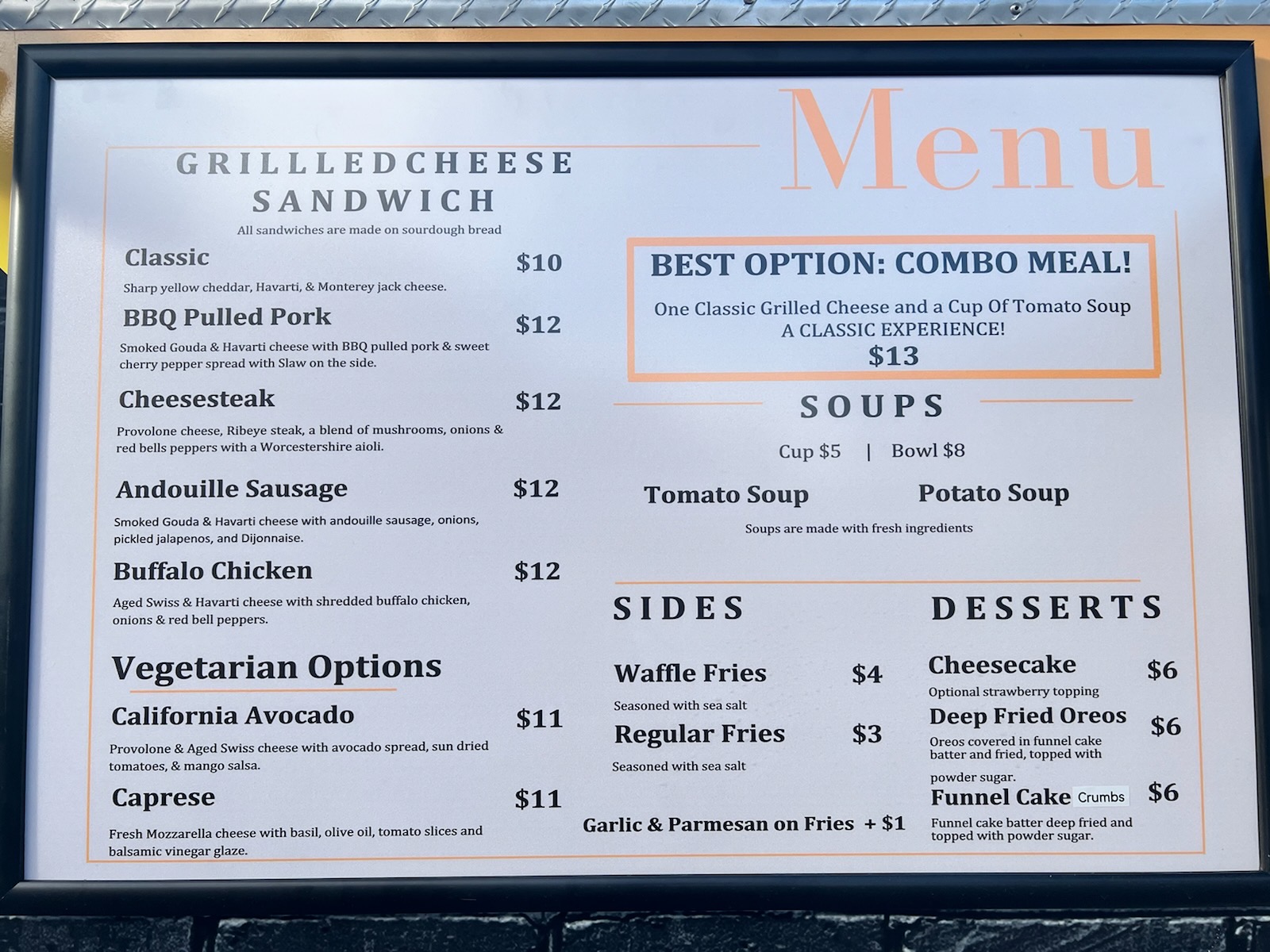 The Melted Bistro Menu