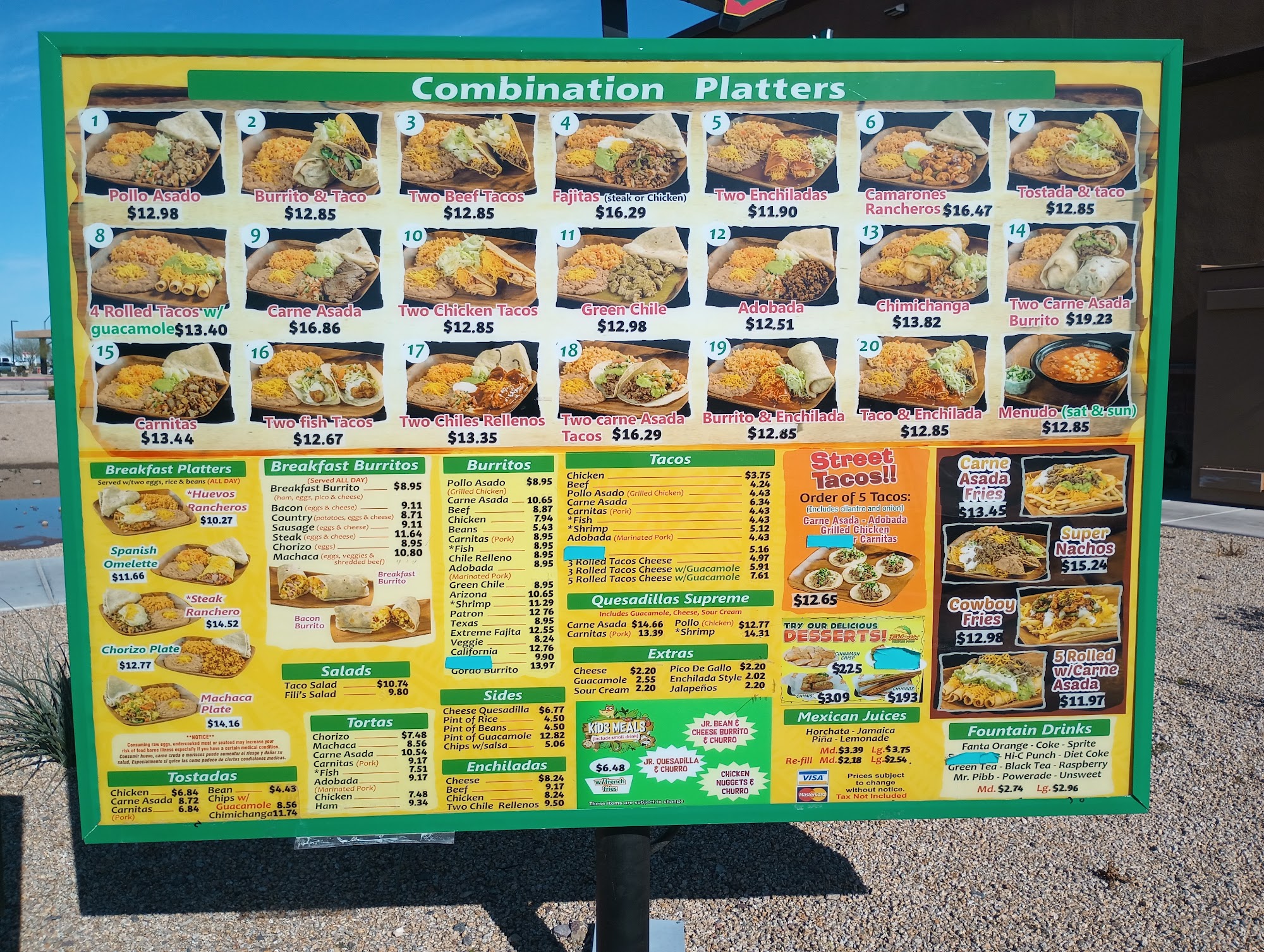 Filiberto's Mexican Food Menu