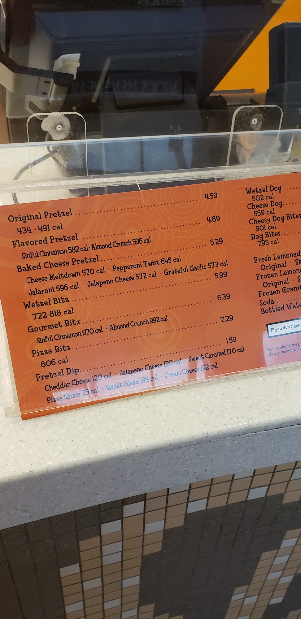 Wetzel's Pretzels Menu