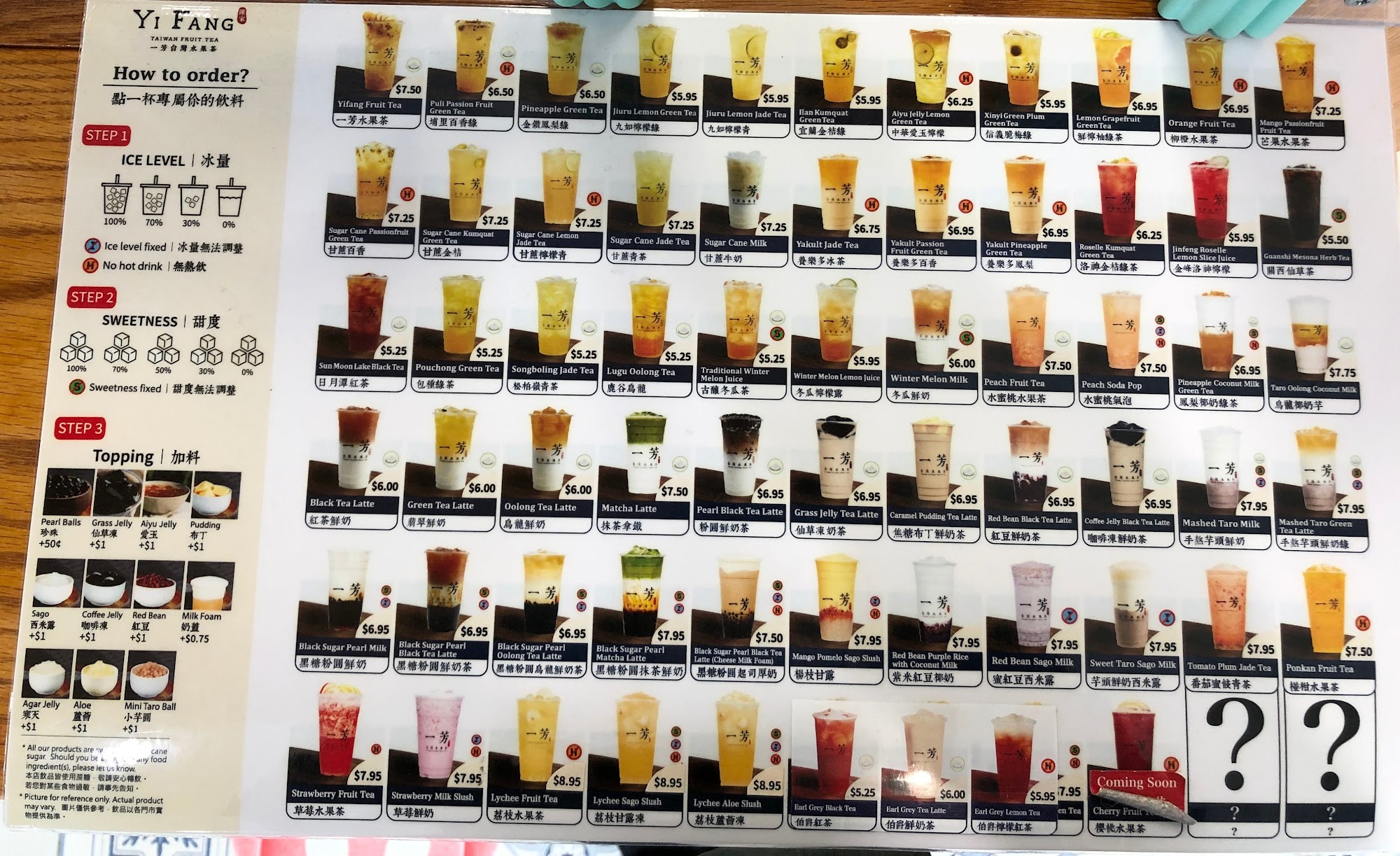 YiFang Taiwan Fruit Tea Menu