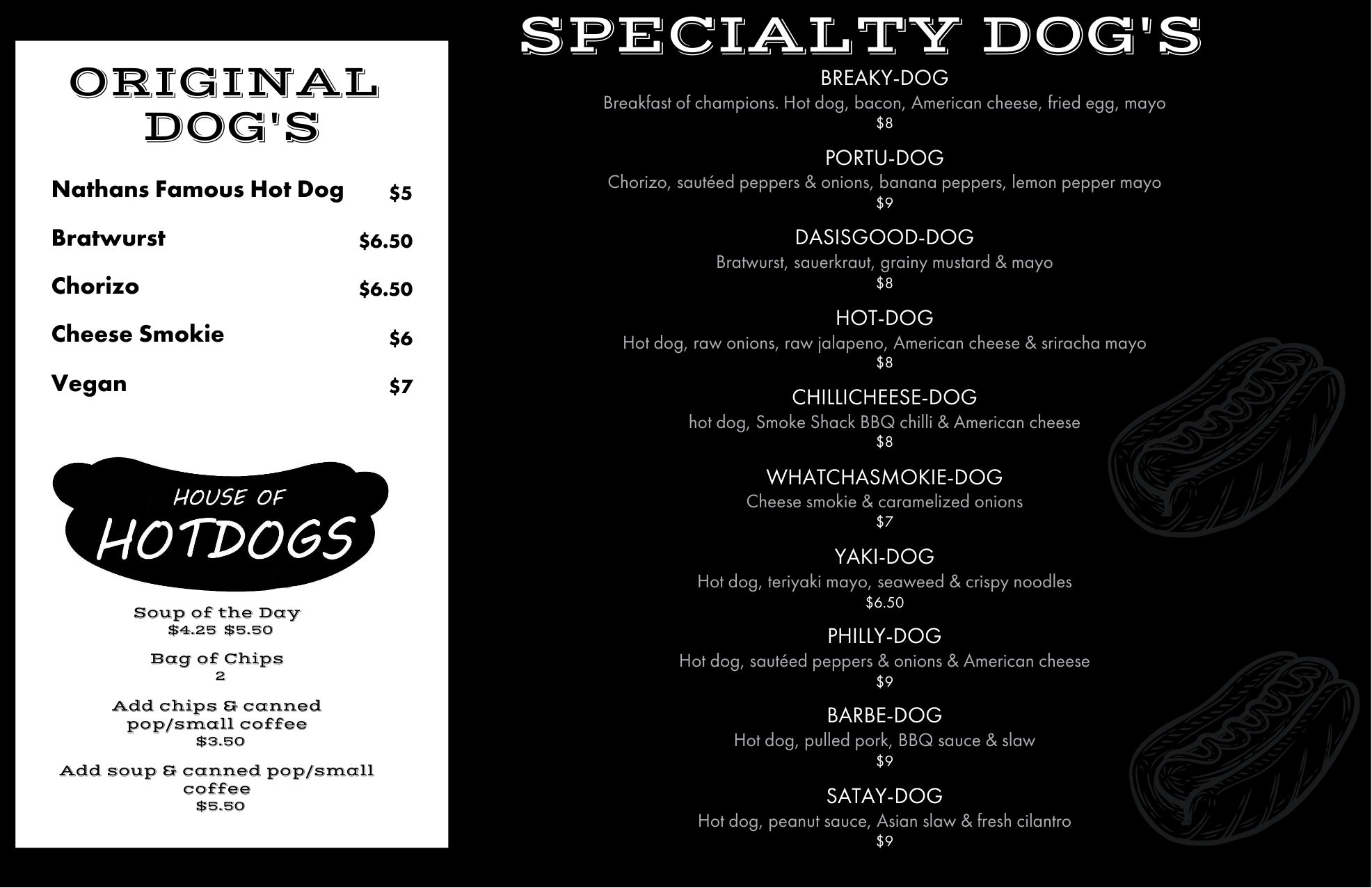 House of Hotdogs Menu