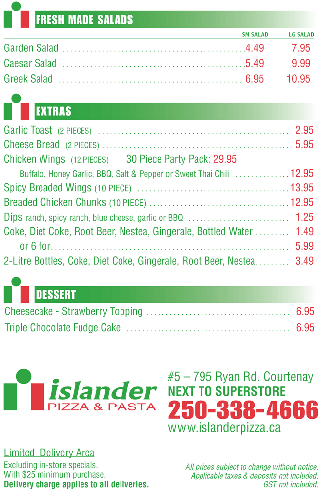Islander Pizza & Pasta 795 Ryan Rd #5, Courtenay, BC V9N 3R6