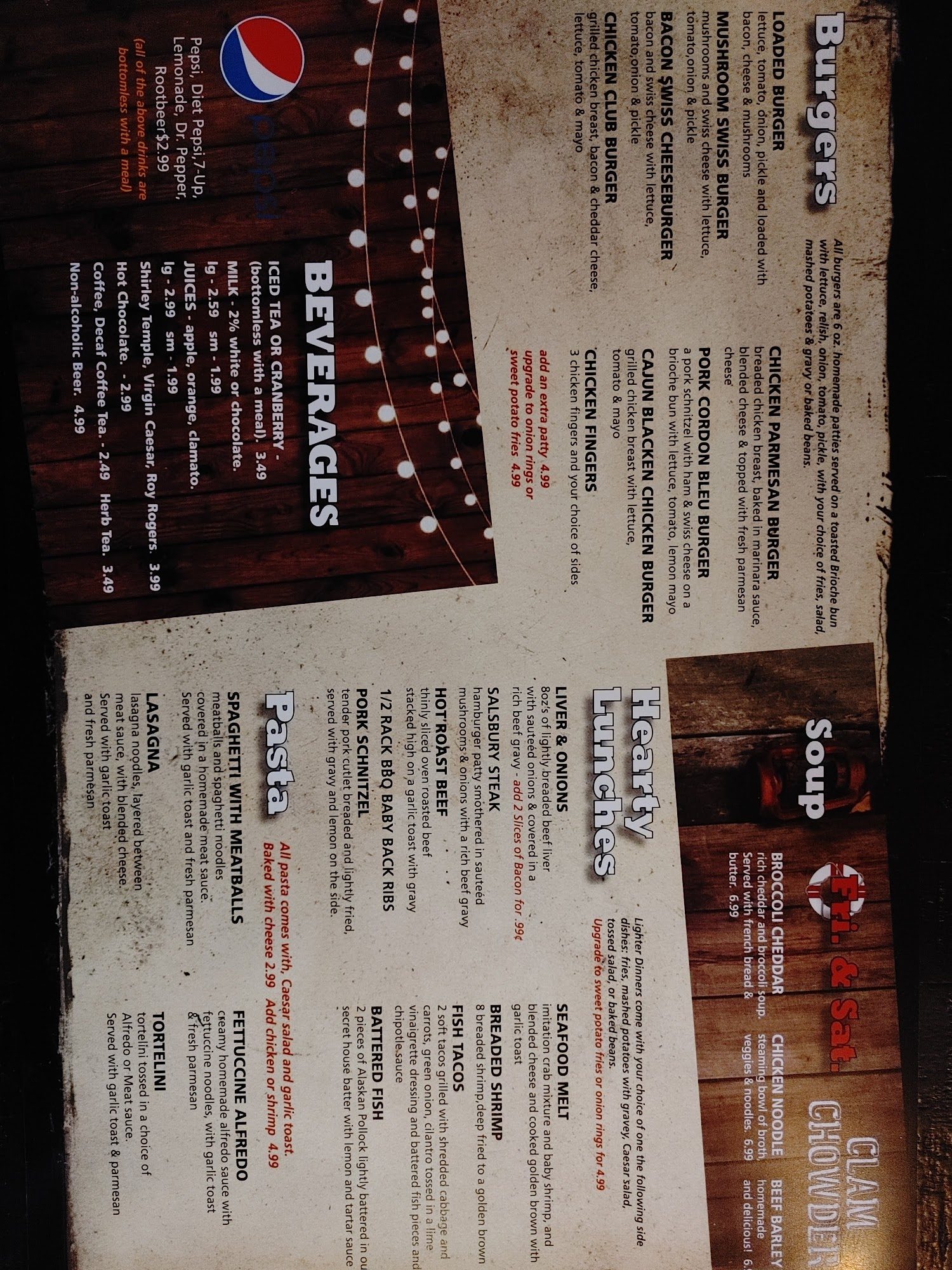 Rockwater Steakhouse Menu