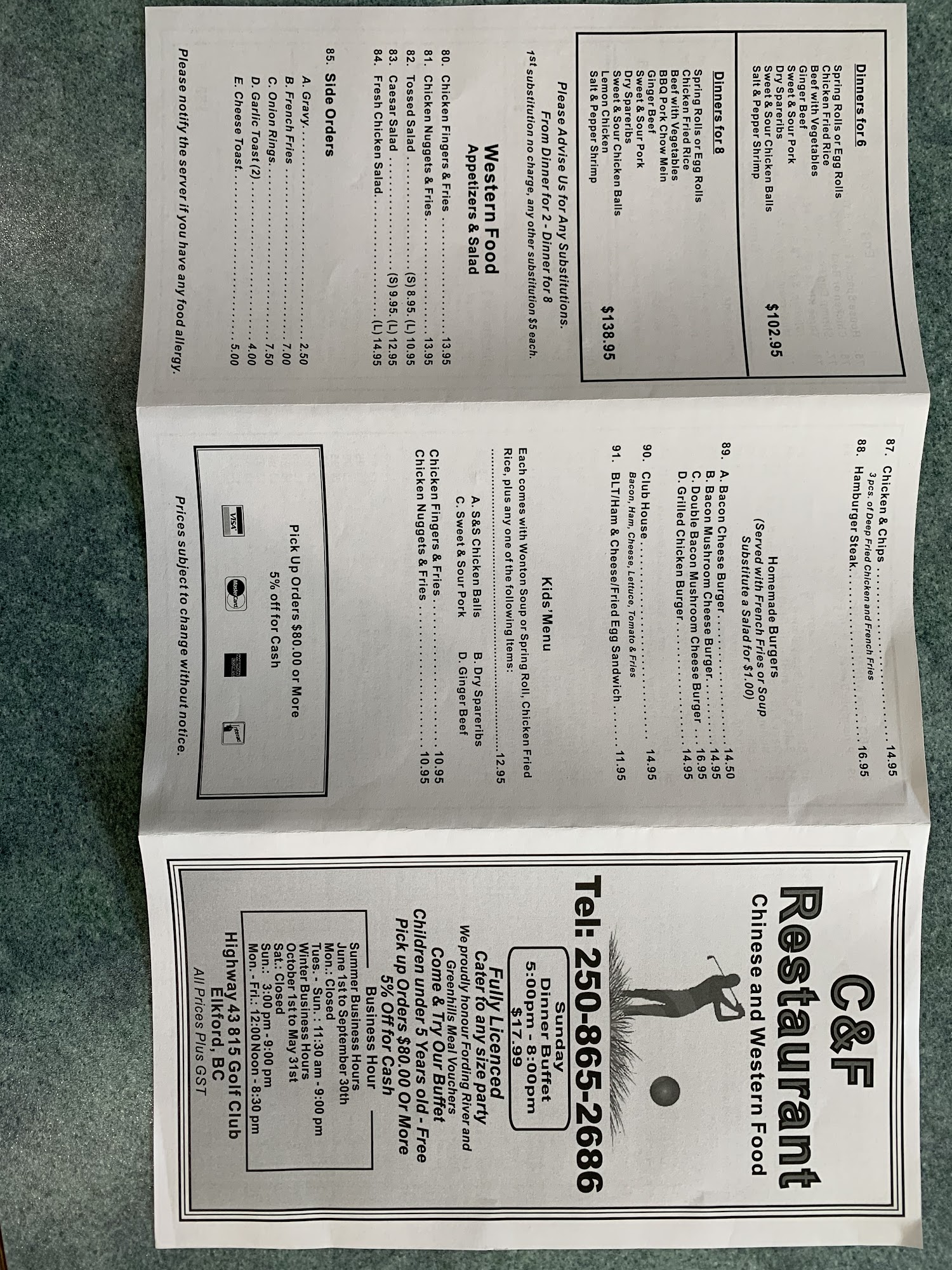 C & F Restaurant Menu