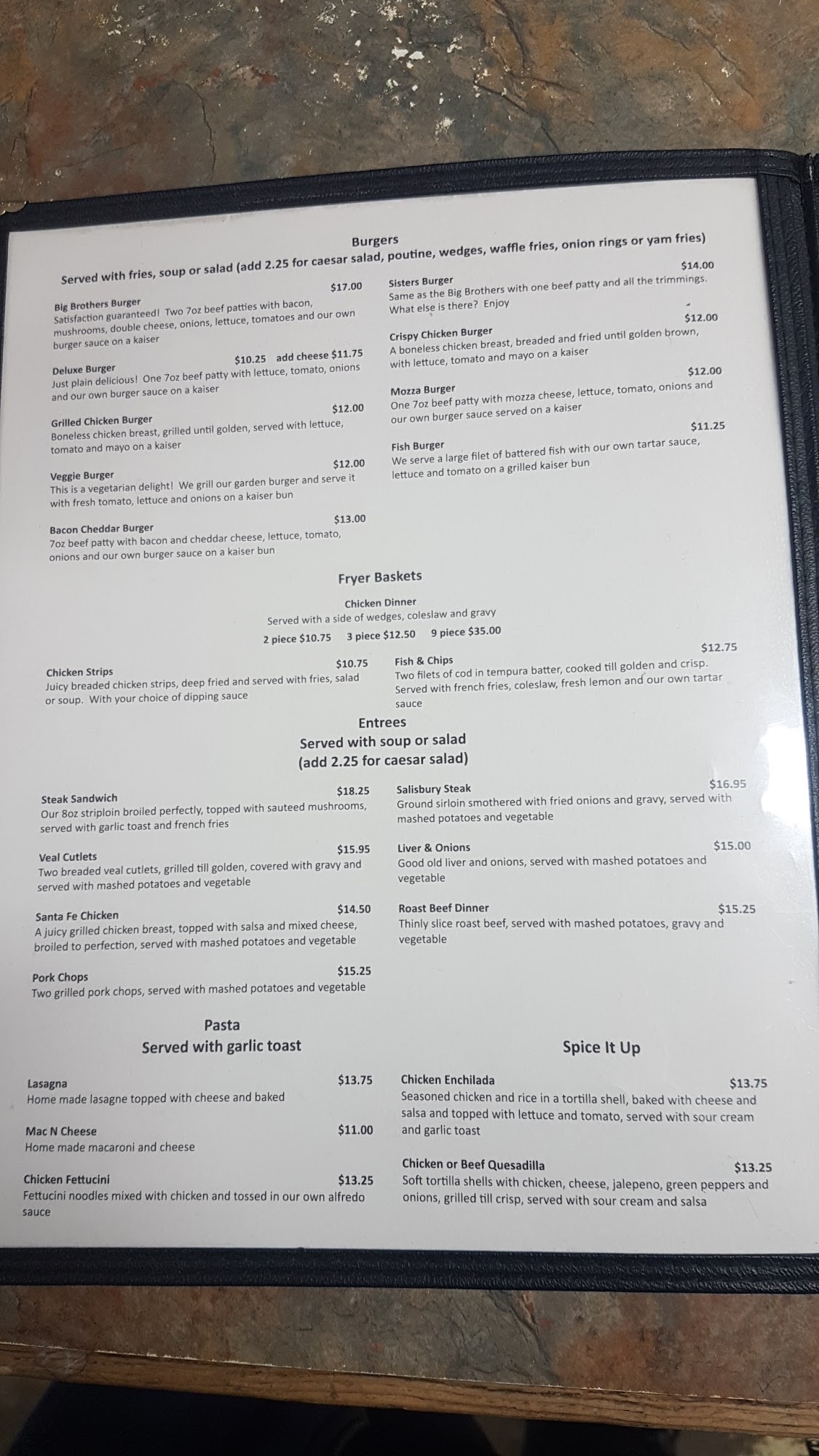 Sisters Family Restaurant Menu