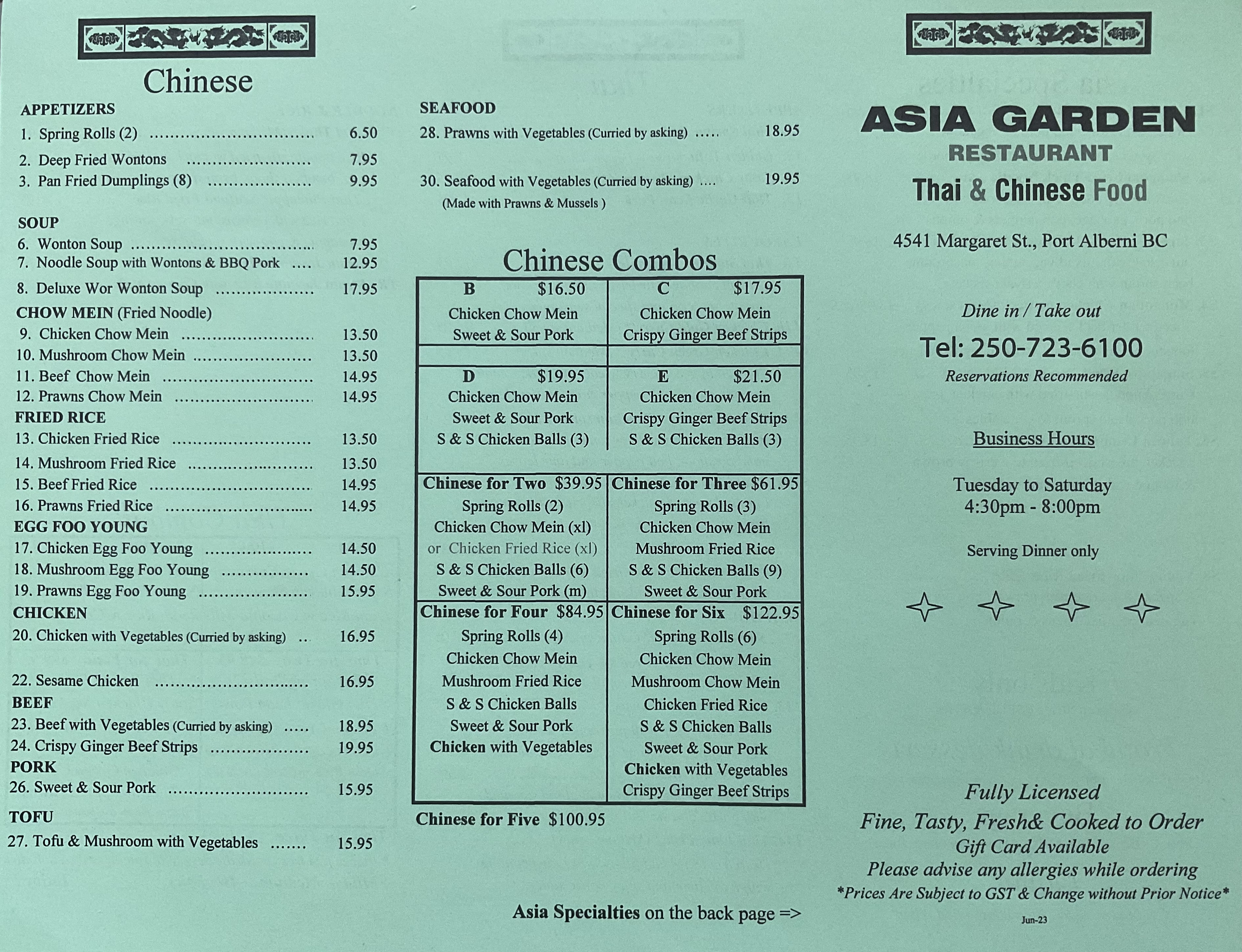 Asia Garden Restaurant 4541 Margaret St, Port Alberni, BC V9Y 6G8
