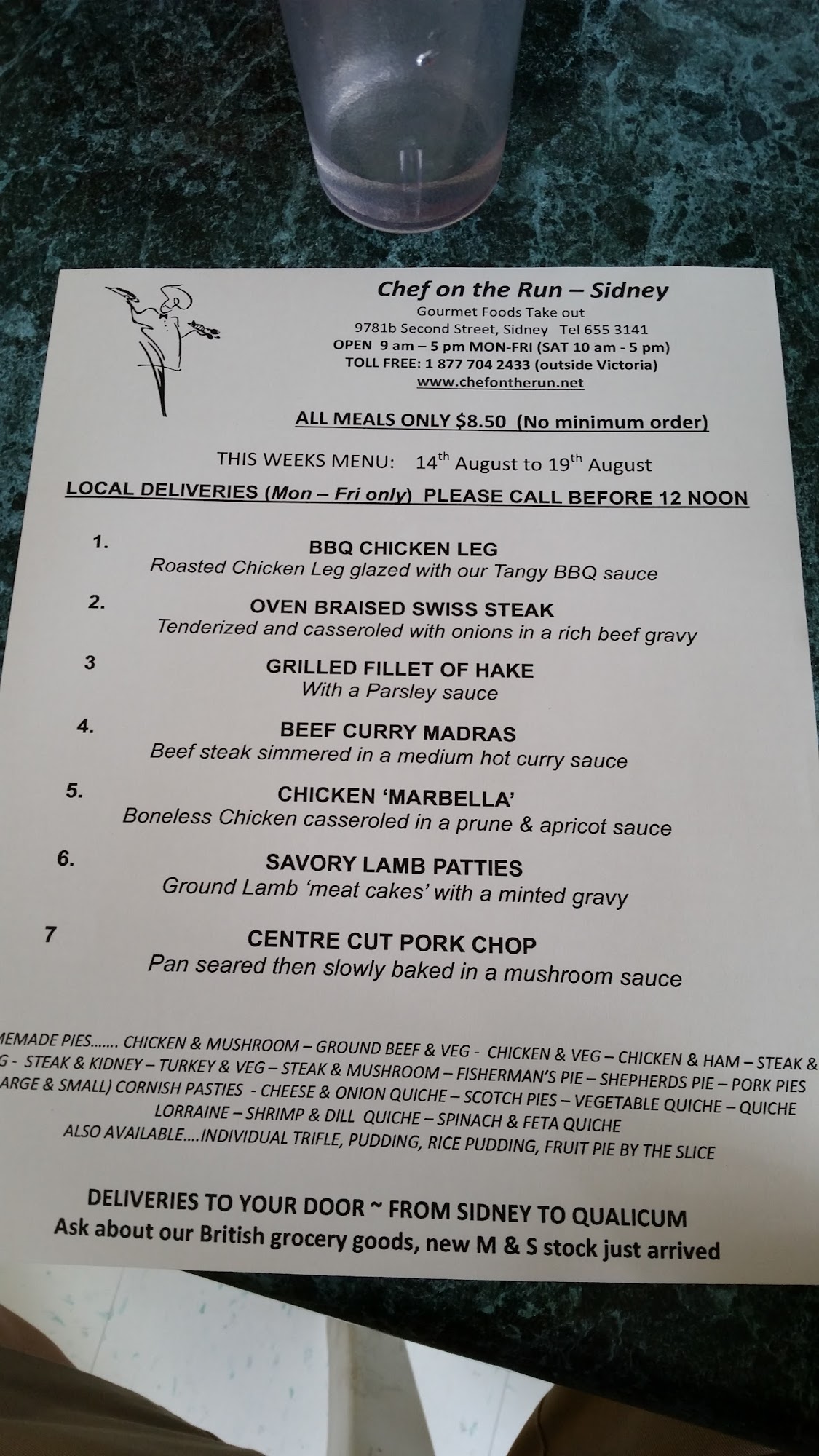 Chef On The Run Menu