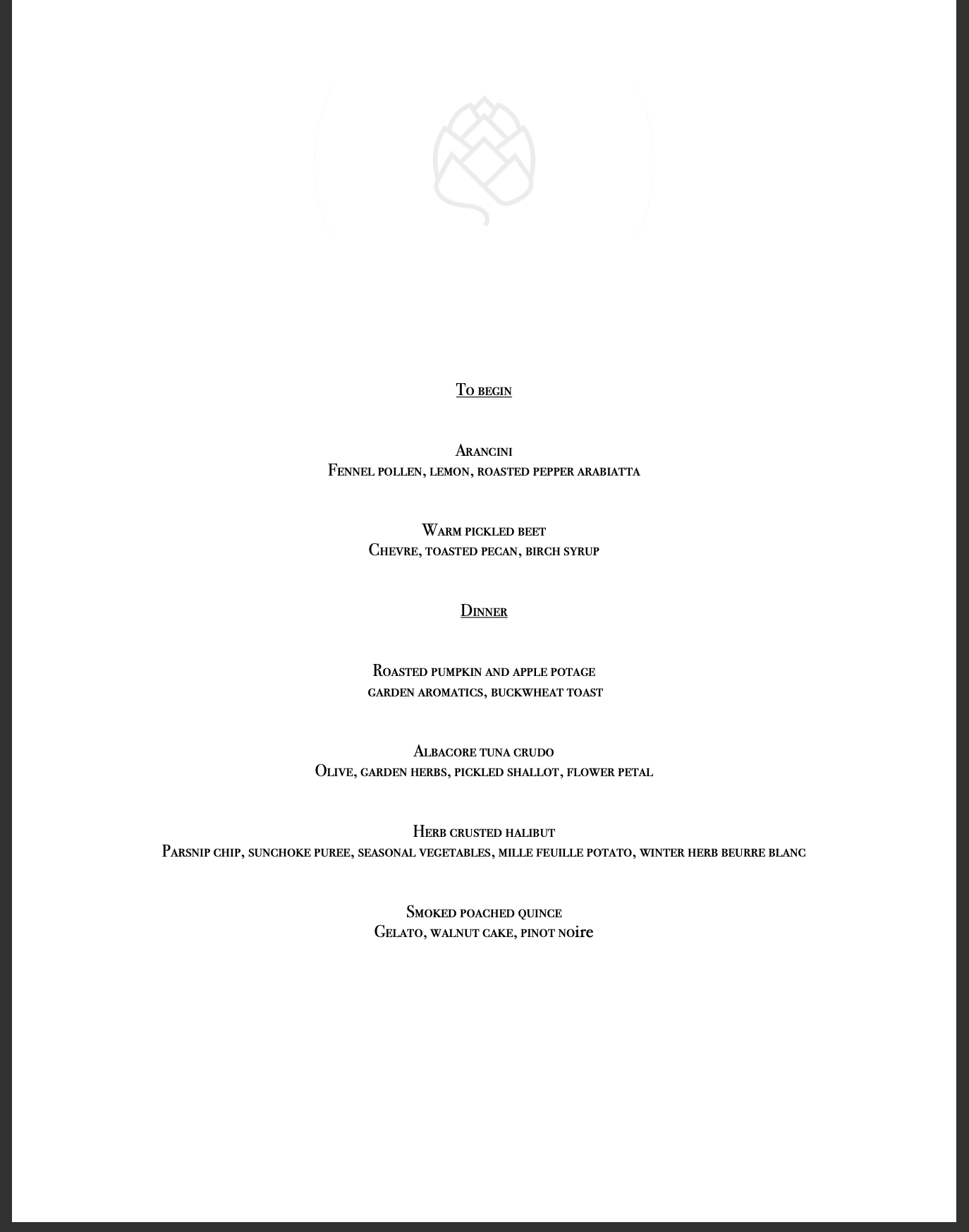 Green Artichoke Private Chef and Catering Services Menu