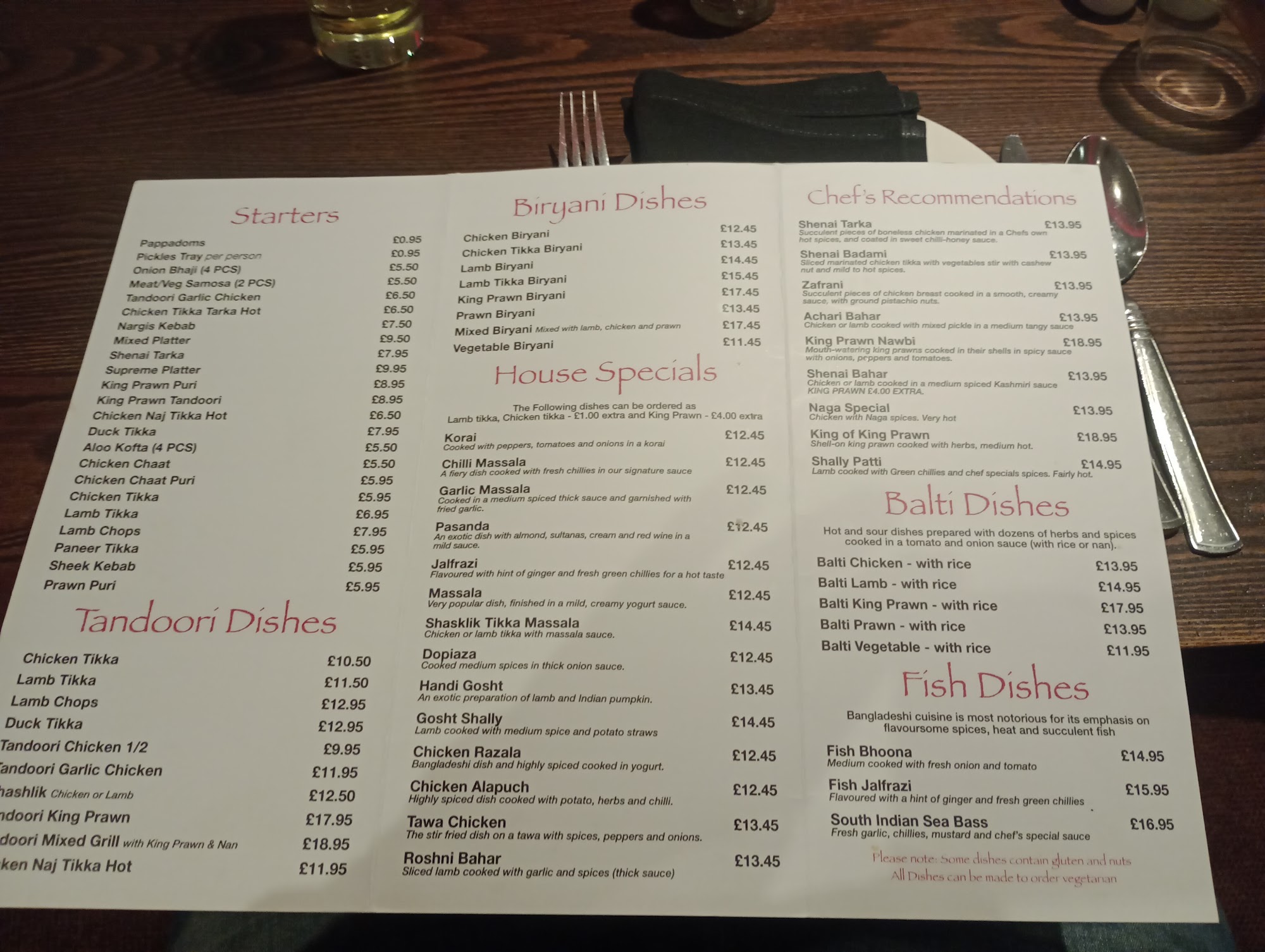 The Shenai Menu