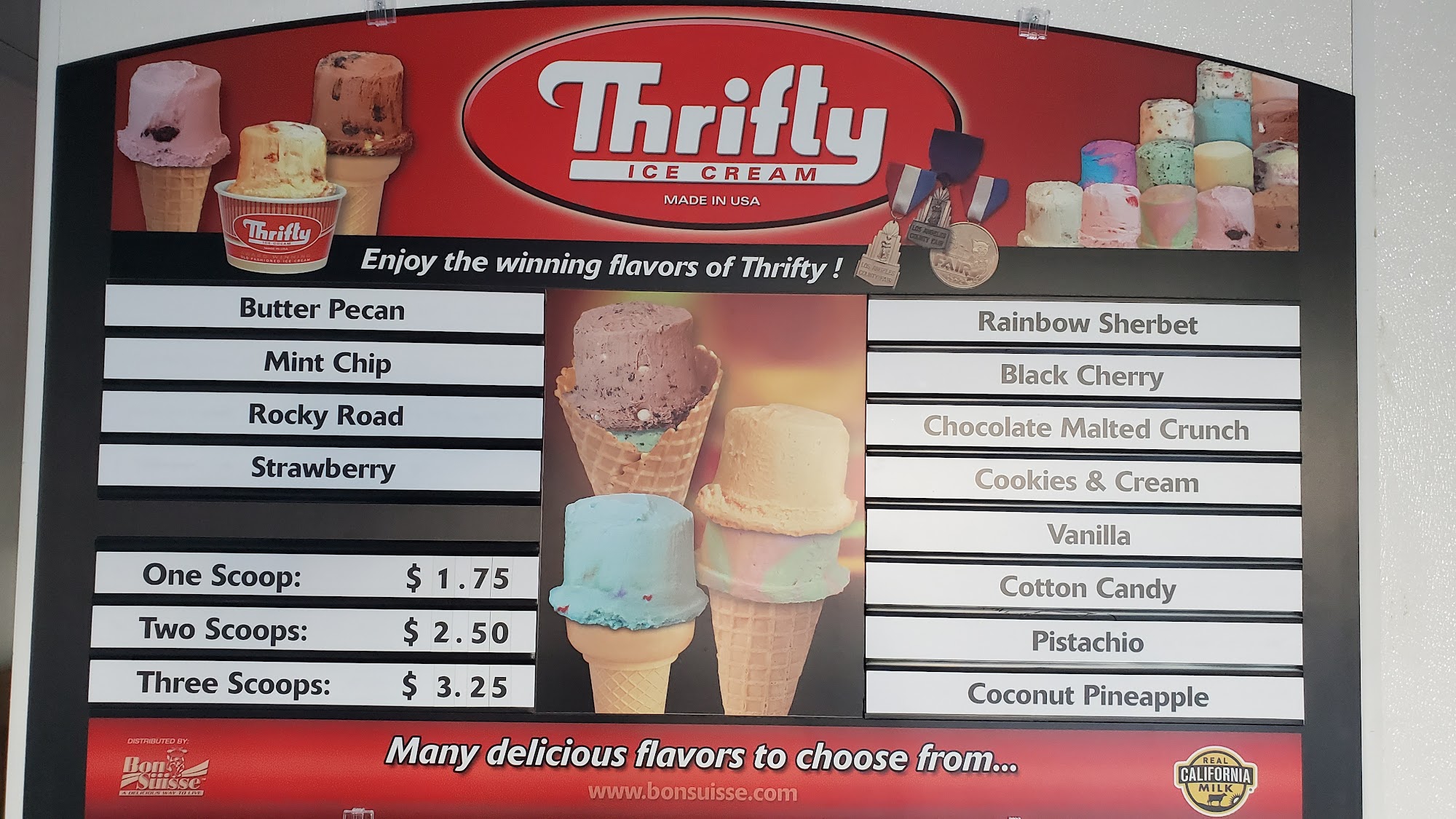 Sabras Water and Ice Cream Menu