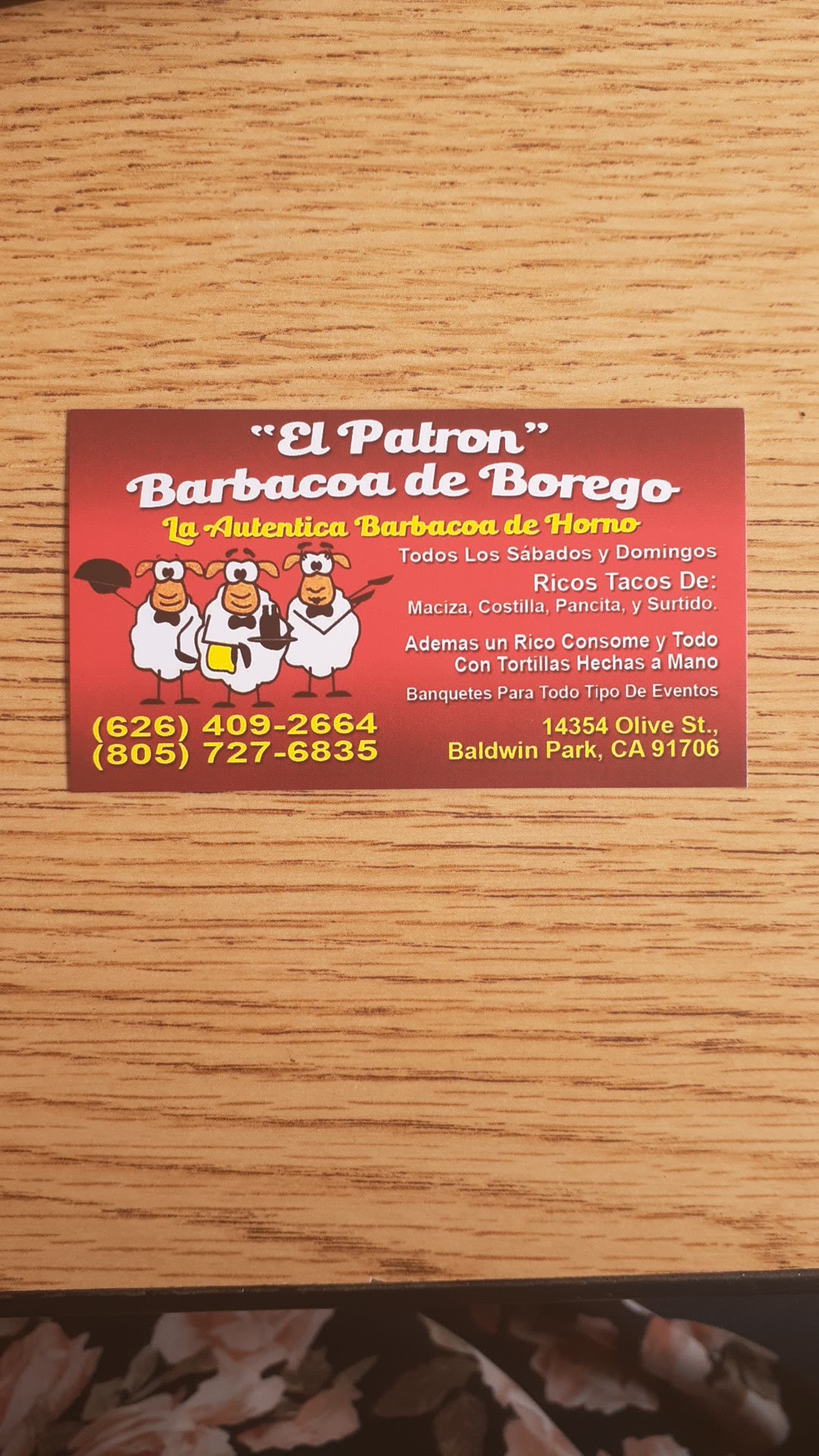 El Patron Menu